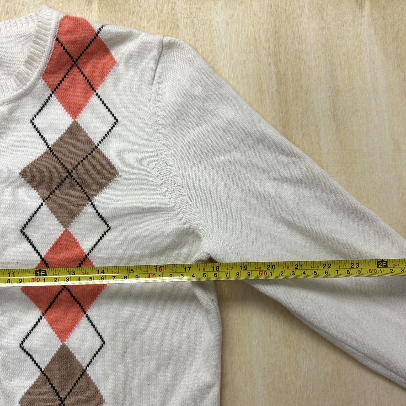 Izod IZOD Golf Cardigan Sweater Womens Large White Argyle Tight-Knit Button Front Cardigan Size L / US 10 / IT 46 - 5 Thumbnail
