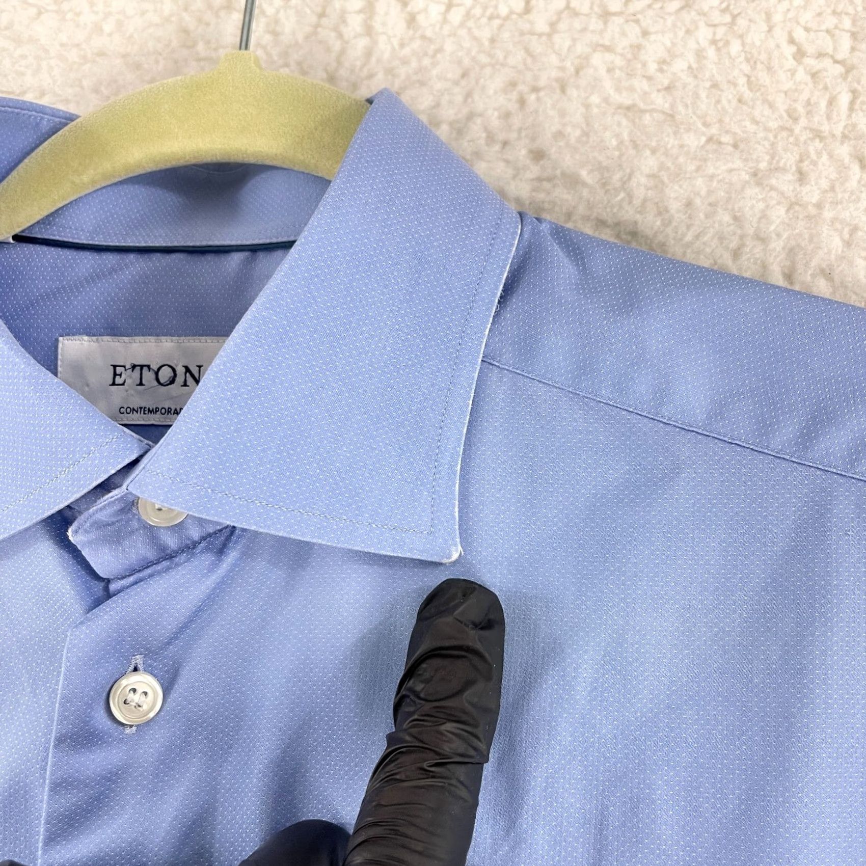 Eton Eton Blue Contemporary Fit Button-Up Dress Shirt Mens Long Sleeve Cotton Large Size 42R - 5 Thumbnail