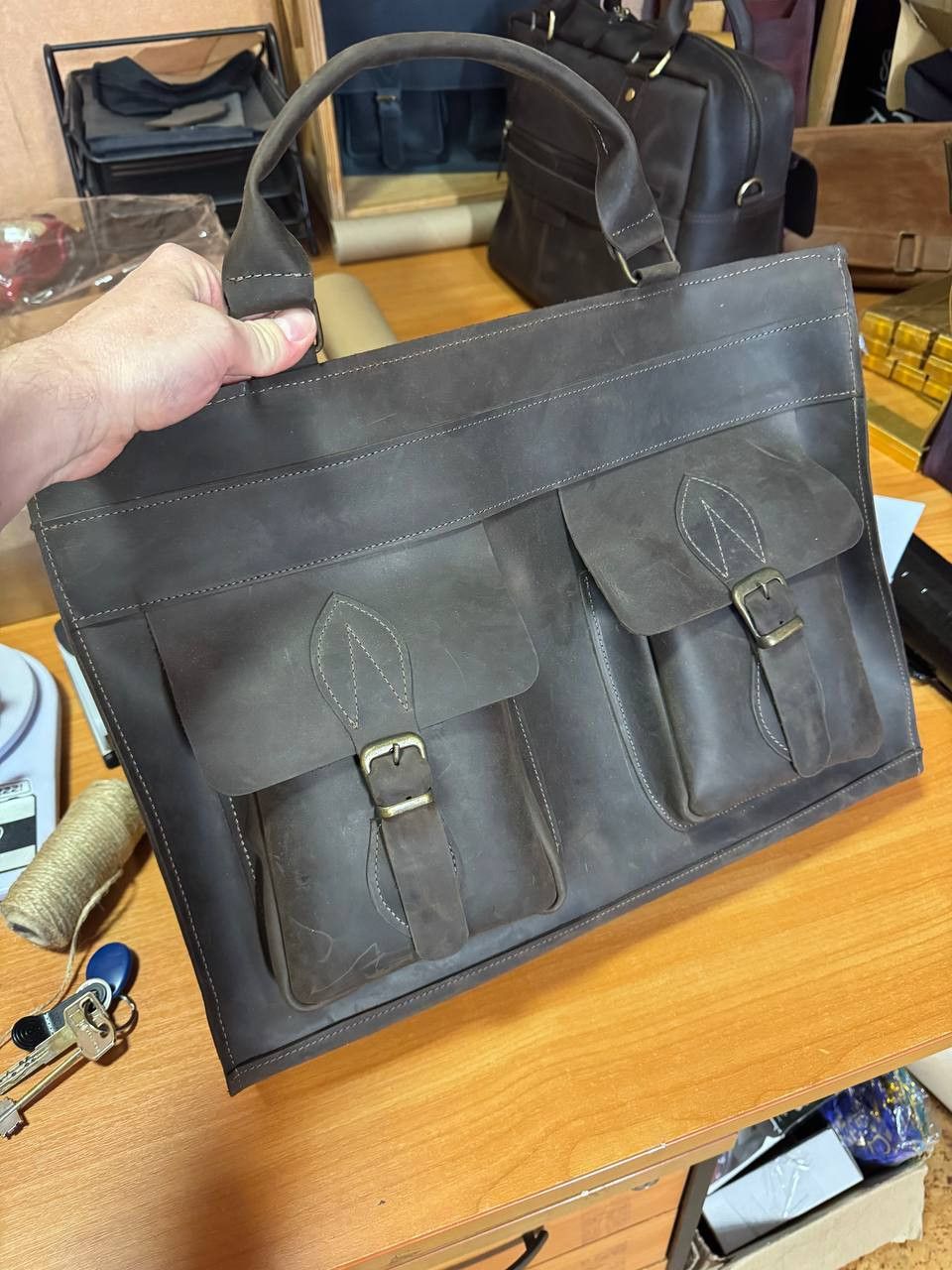 Handmade Genuine leather briefcase. Laptop bag. Messenger bag Size ONE SIZE - 6 Thumbnail
