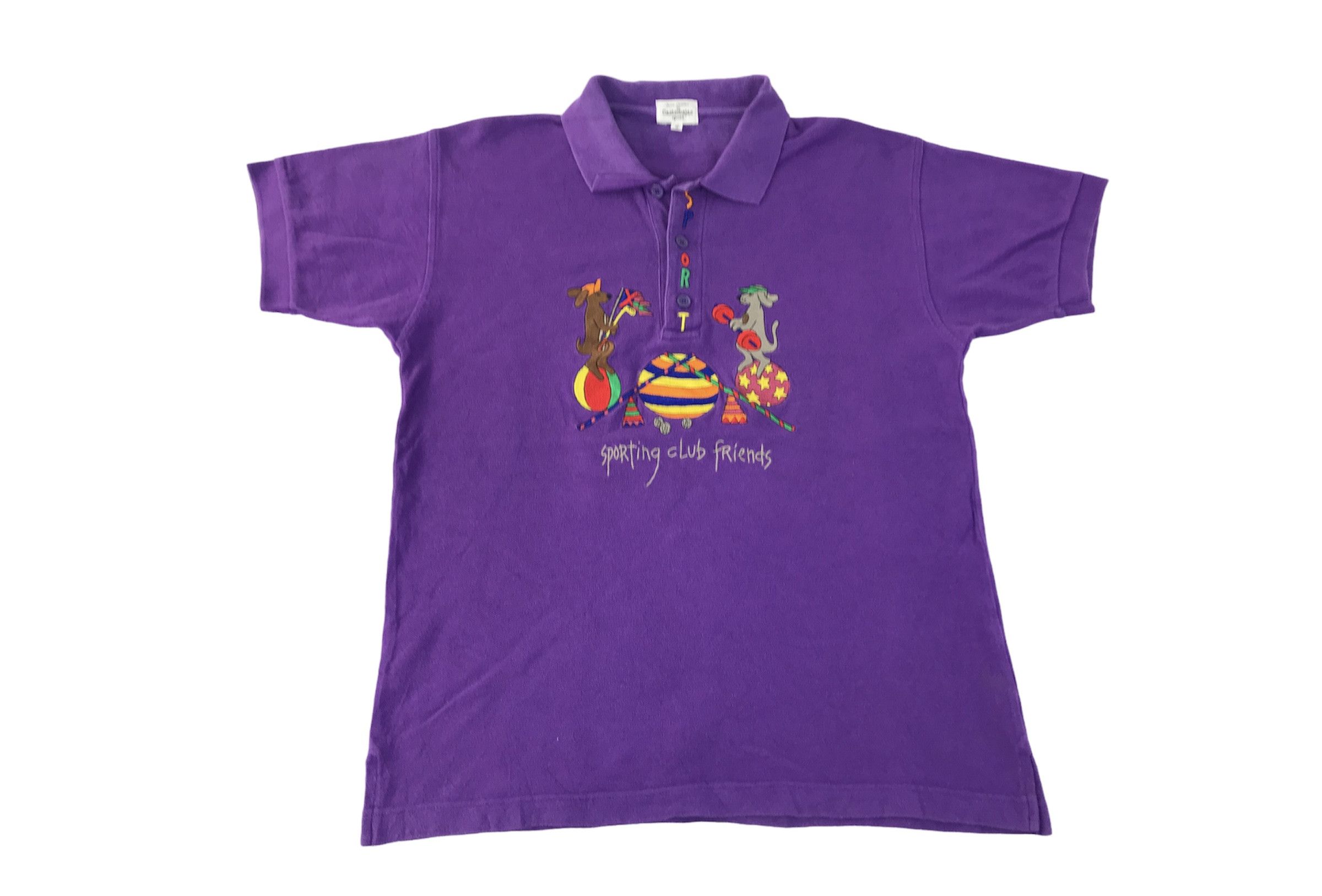 image of 90's Jean Charles De Castelbajac Sport Bear Club Polo Tee in Purple, Men's (Size Medium)