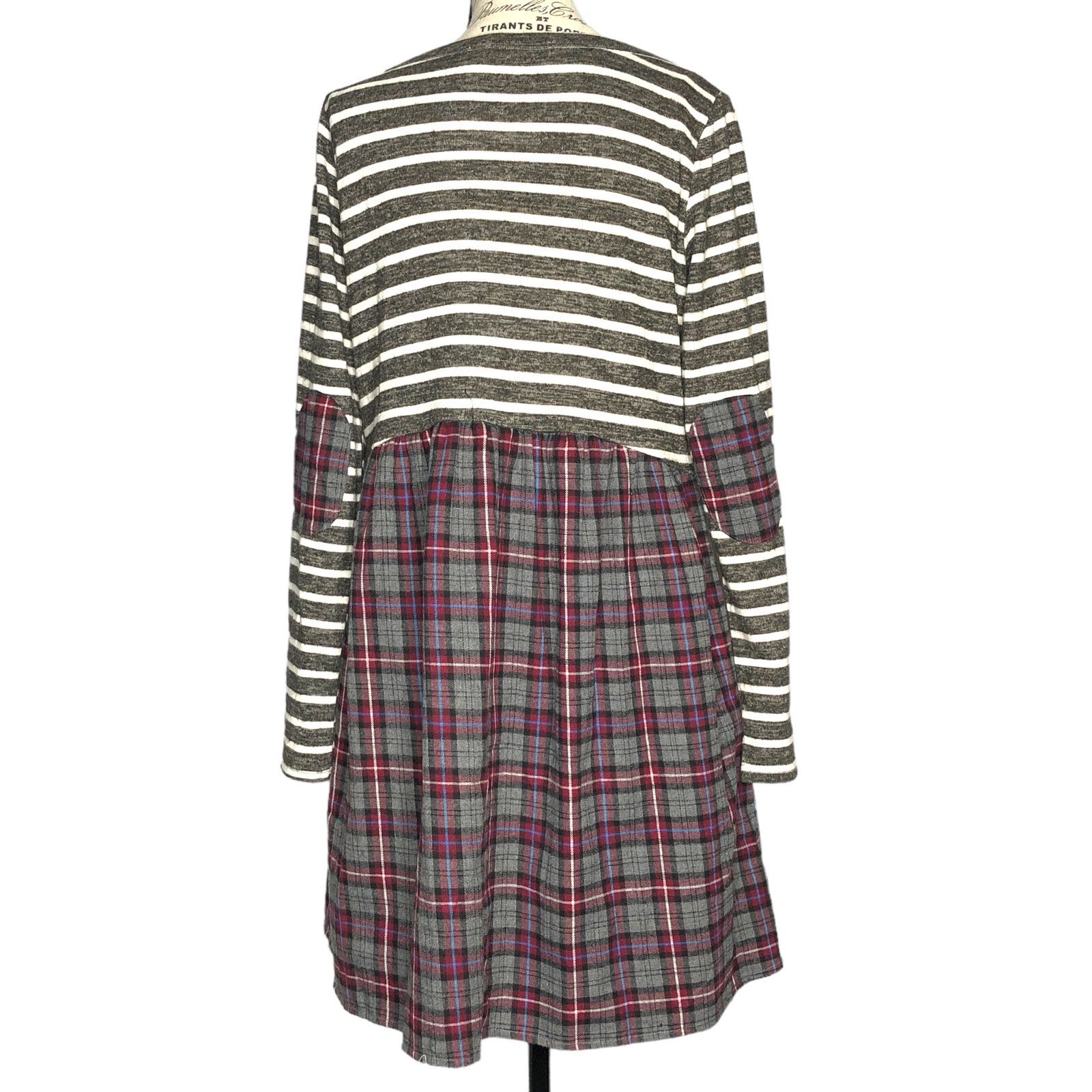 Other Striped Plaid Pocket Elbow Patch Pocketed Swing Dress Size M / US 6-8 / IT 42-44 - 5 Thumbnail