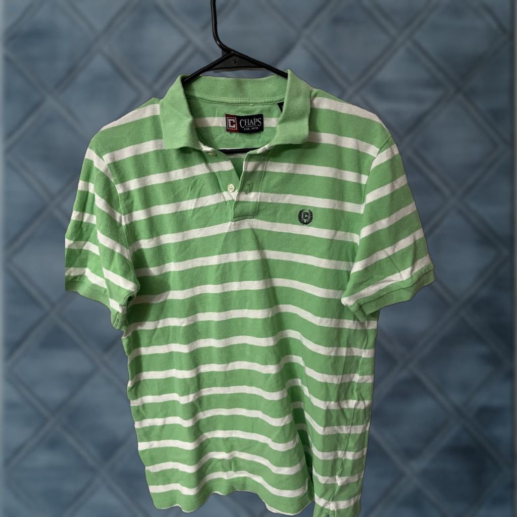 Chaps Chaps Polo Shirt Men Medium Green White Striped Casual Cotton Button Collared Regular Fit Size US M / EU 48-50 / 2 - 1 Thumbnail
