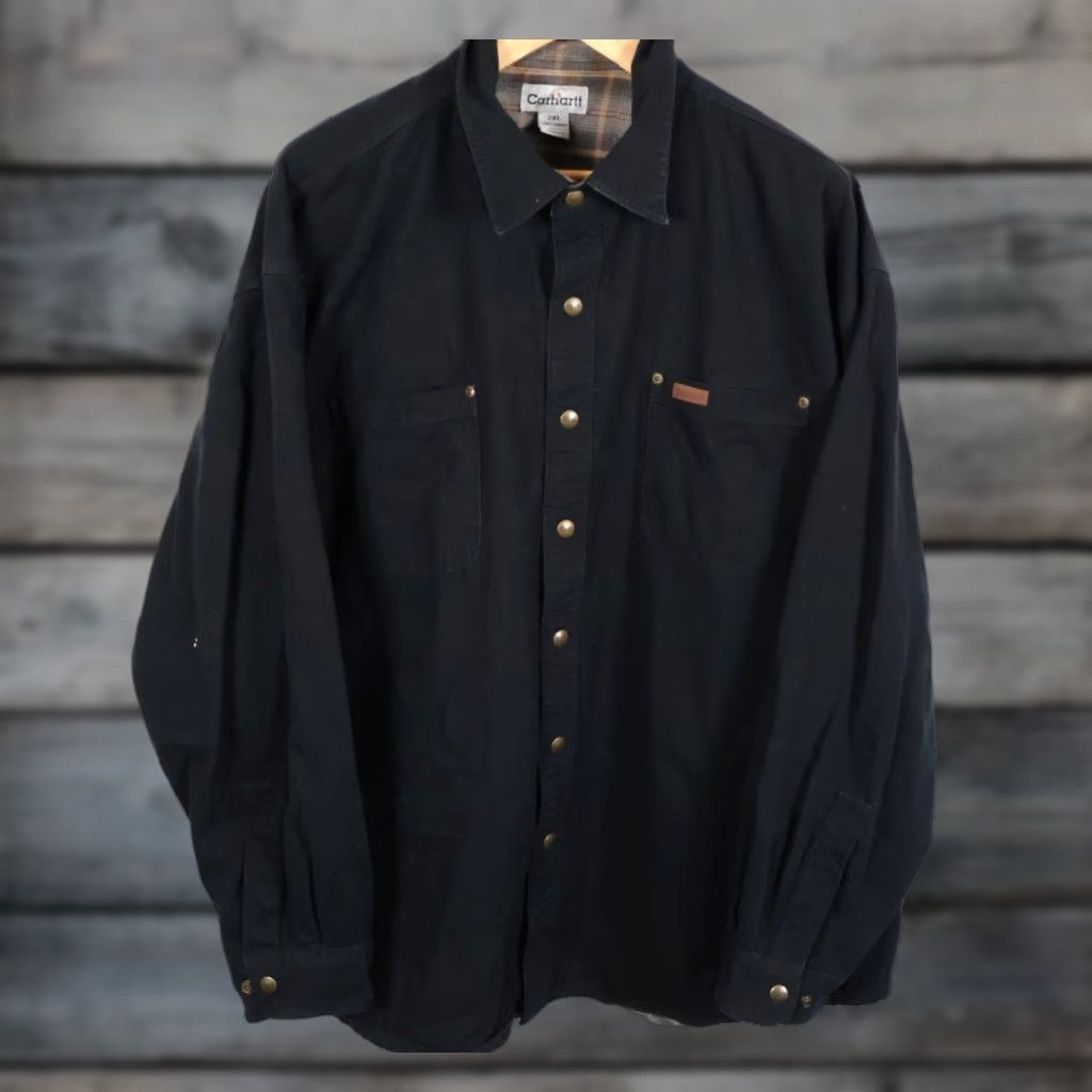 Carhartt Carhartt Jacket 2XL Black Canvas Flannel Lined Bomber Shirt Coat Workwear Mens S96BLK Size US XXL / EU 58 / 5 - 1 Thumbnail