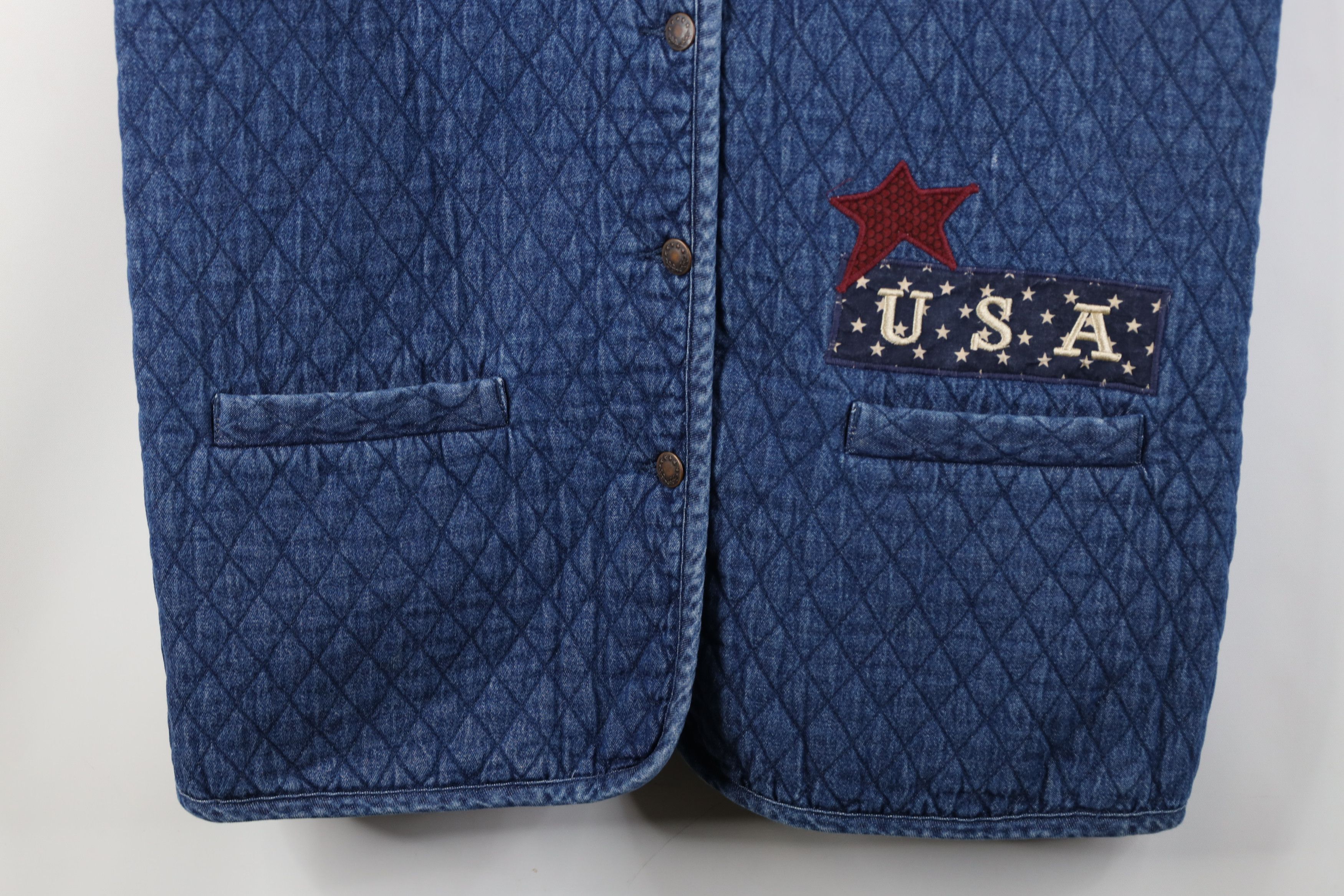 Vintage Vintage 90s Streetwear Patchwork Quilted Denim Vest Jacket Size L / US 10 / IT 46 - 3 Thumbnail