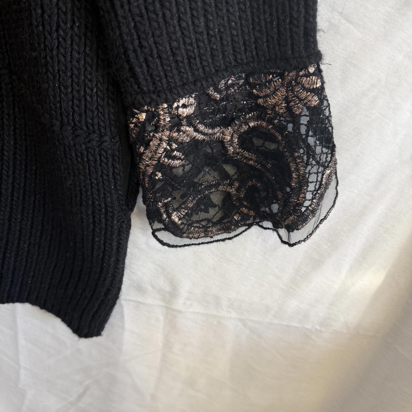 Other Elisa Cavaletti RARE - Black Lace Cuff Wool Blend Sweater Size M / US 6-8 / IT 42-44 - 5 Thumbnail