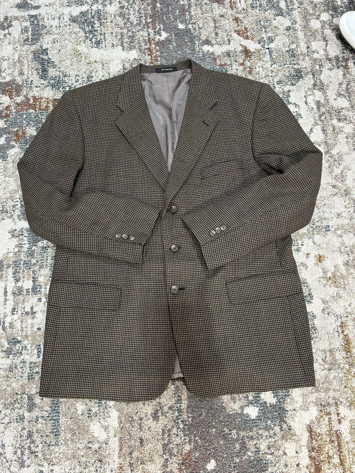 Givenchy Vintage Monsieur Givenchy Wool Sport Coat Brown Navy Houndstooth Size 42R - 1 Thumbnail