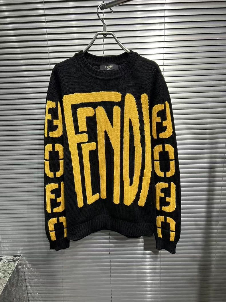 Fendi Black Yellow Logo Knit Sweater - dmc