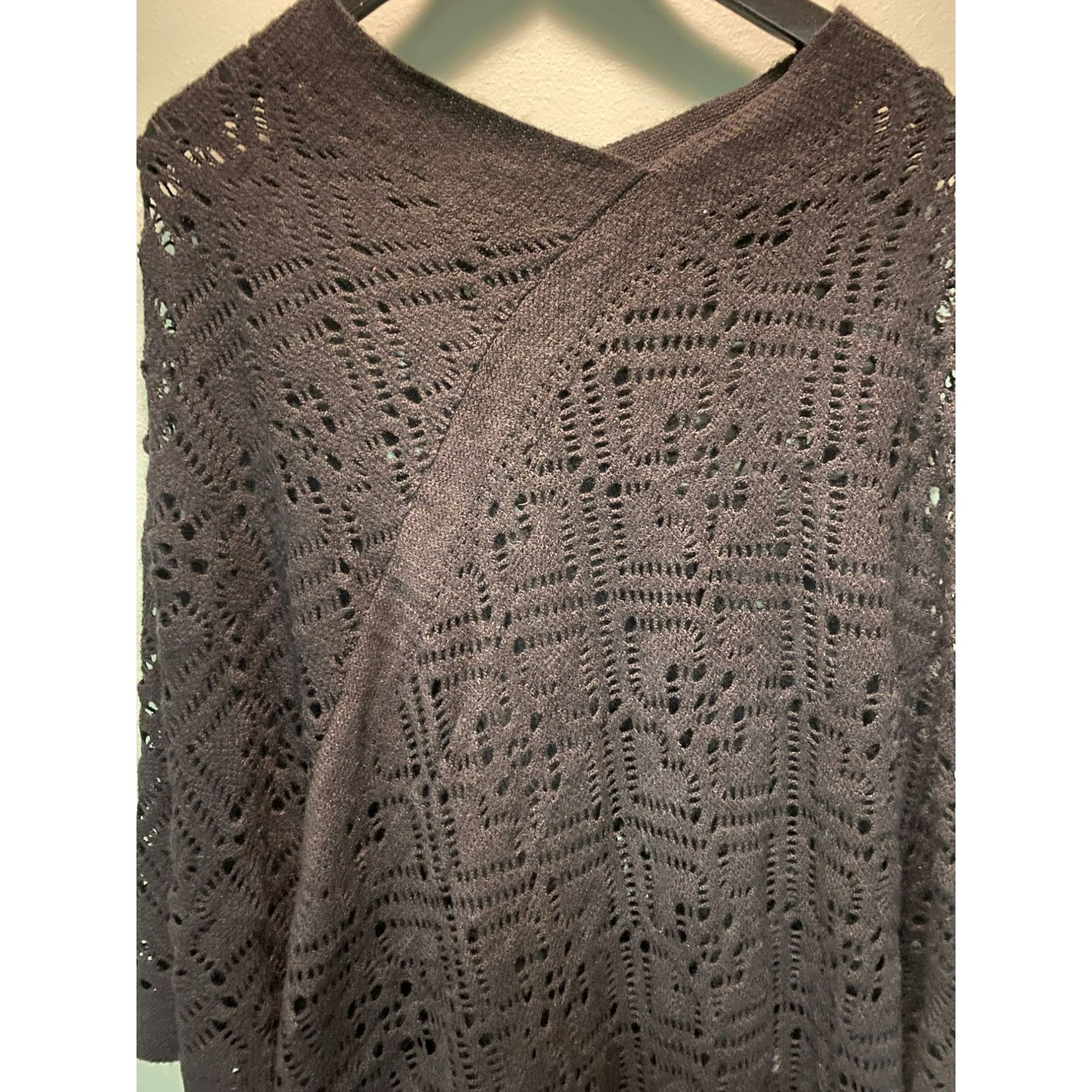 Other Crochet Patterned Knit Shawl For Women - Black Acrylic NWOT Size ONE SIZE - 2 Thumbnail