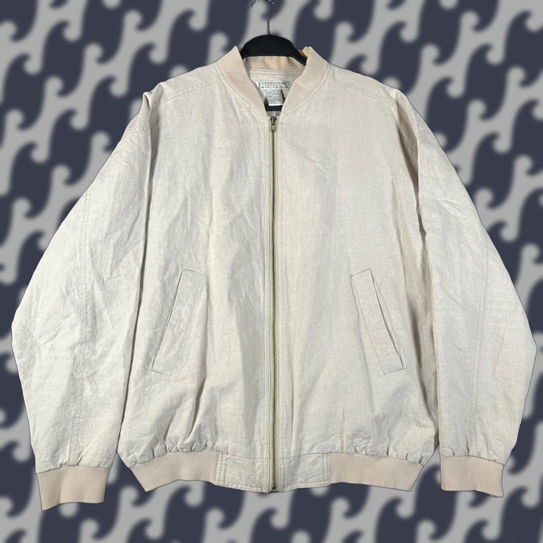 Vintage VINTAGE Expressions Worldwide Bomber Jacket Shirt Beige Mens Medium Linen Cotton Blend Zip Up Size US M / EU 48-50 / 2 - 1 Thumbnail