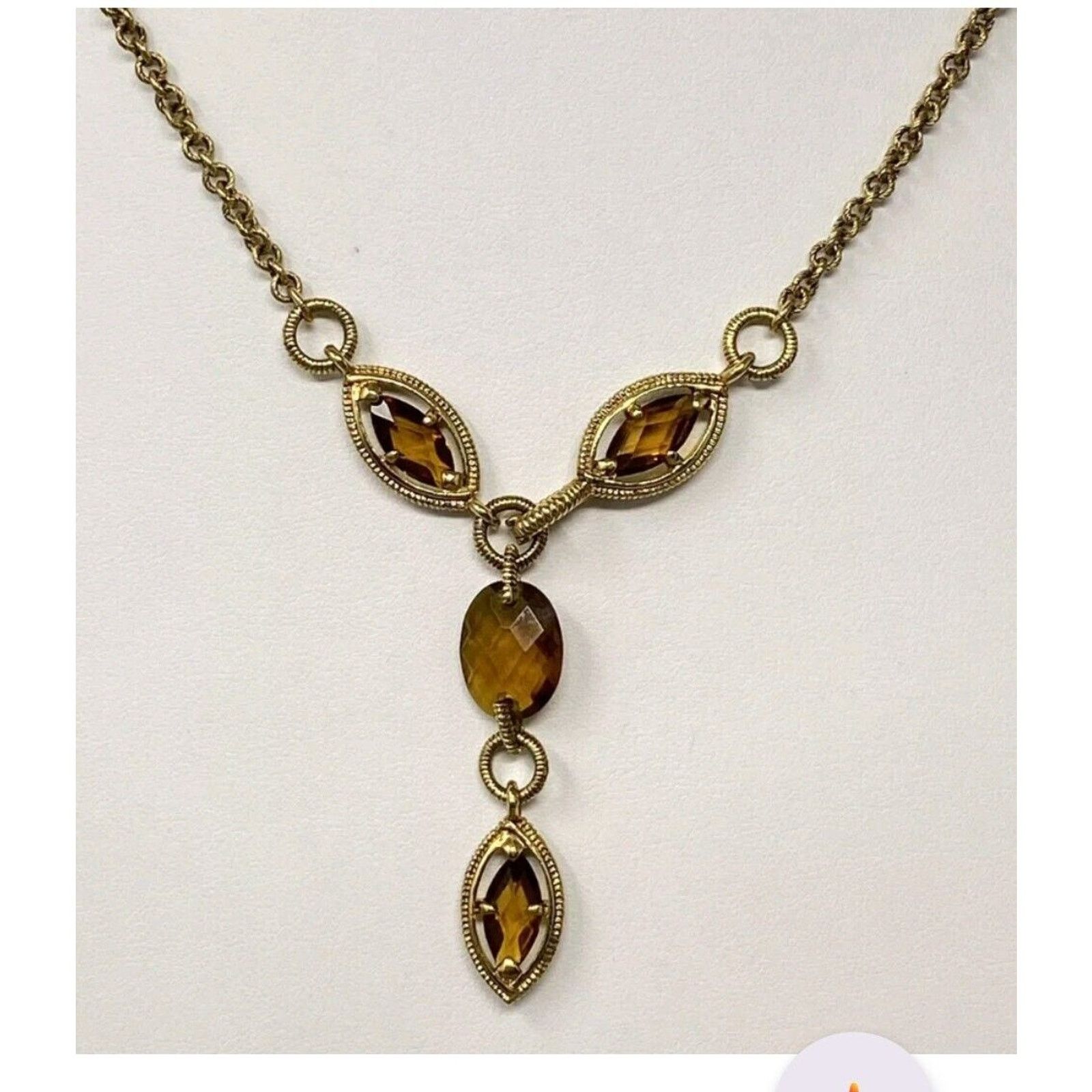 Monet Monet Necklace Vintage Gold Tone Brown Station Y Drop Size ONE SIZE - 20 Thumbnail