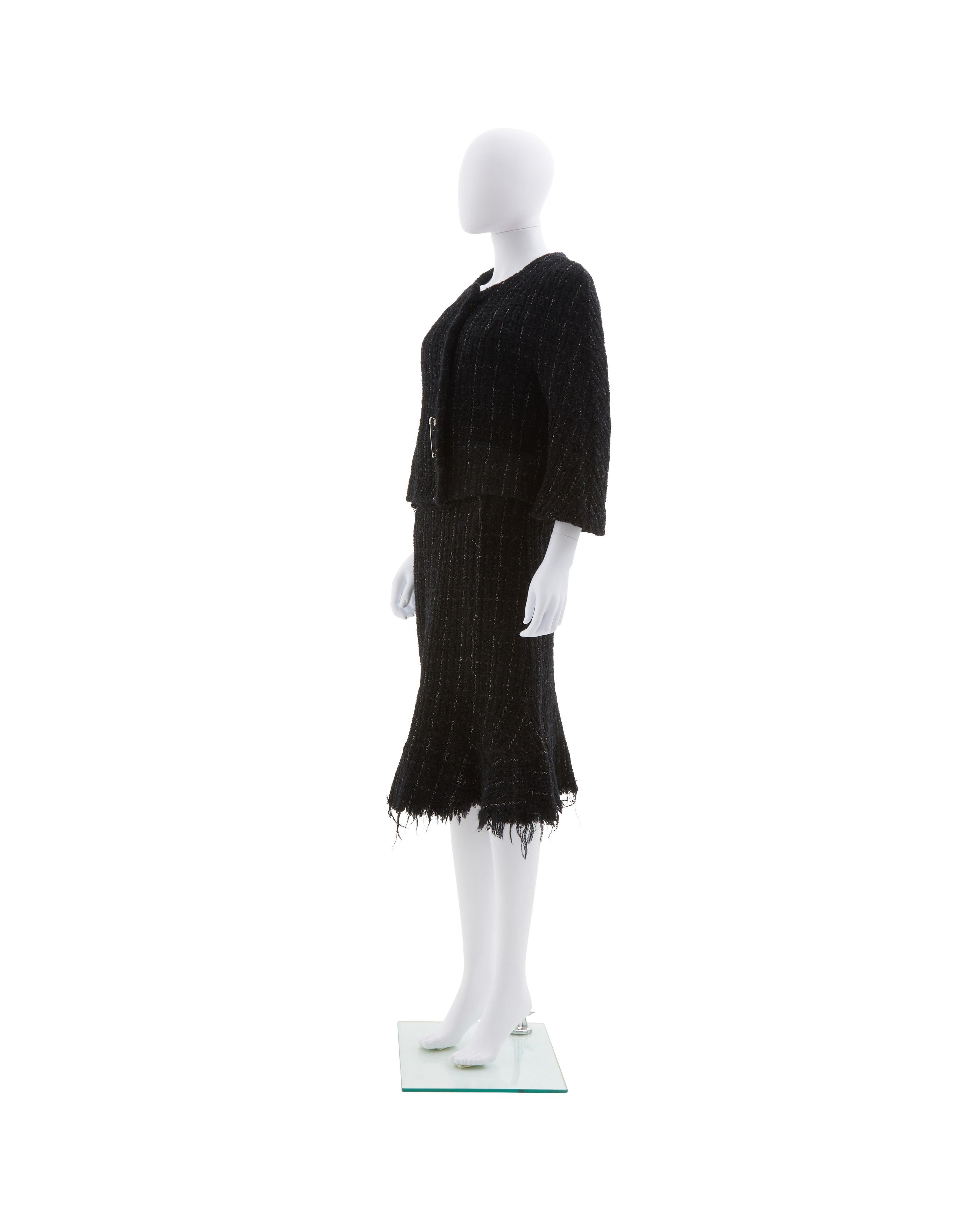 Junya Watanabe F/W 2003 black fringe tweed jacket & skirt set Size M / US 6-8 / IT 42-44 - 2 Thumbnail