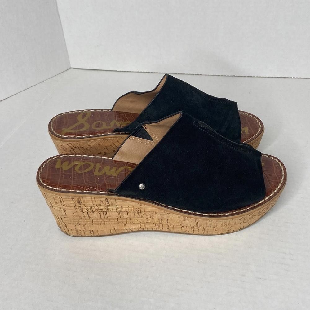 Designer Sam Edelman RANGER Cork Wedge Black Suede Slides, 8.5 Size US 8.5 / IT 38.5 - 4 Thumbnail