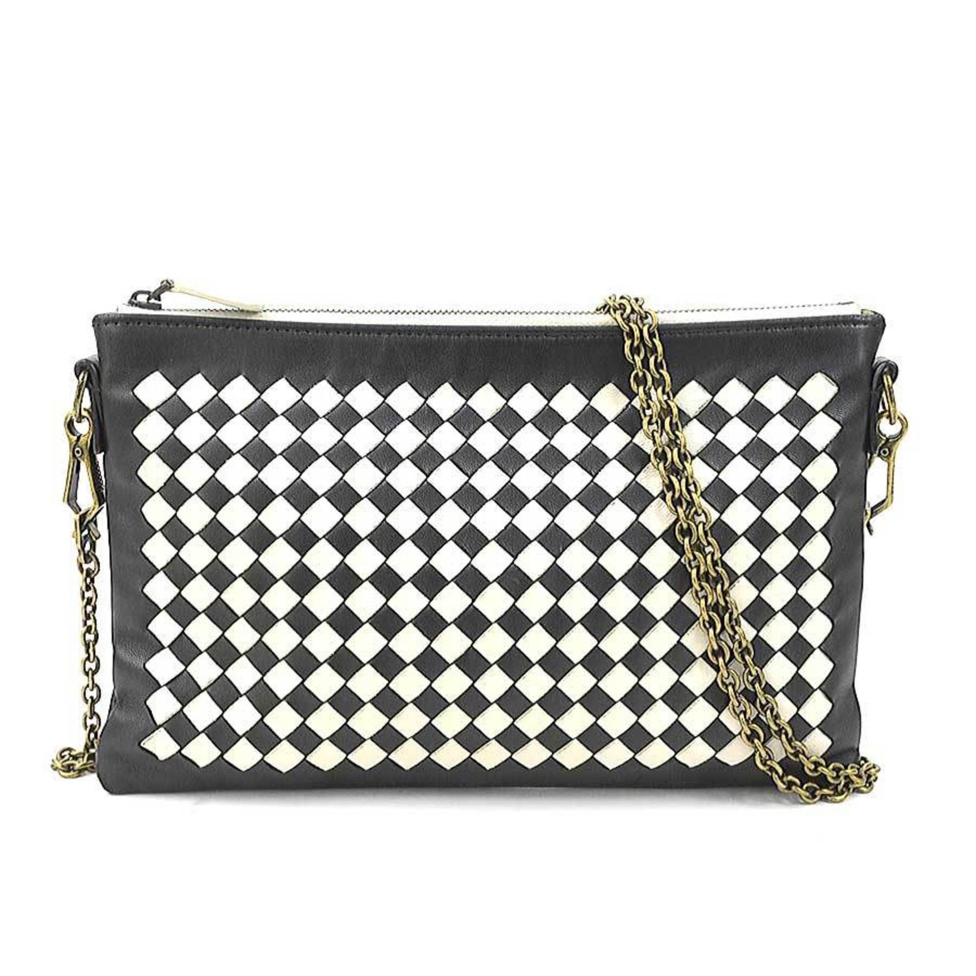 Bottega Veneta Shoulder Bag Intrecciato Leather Black Off-White Gold Women's W1147J