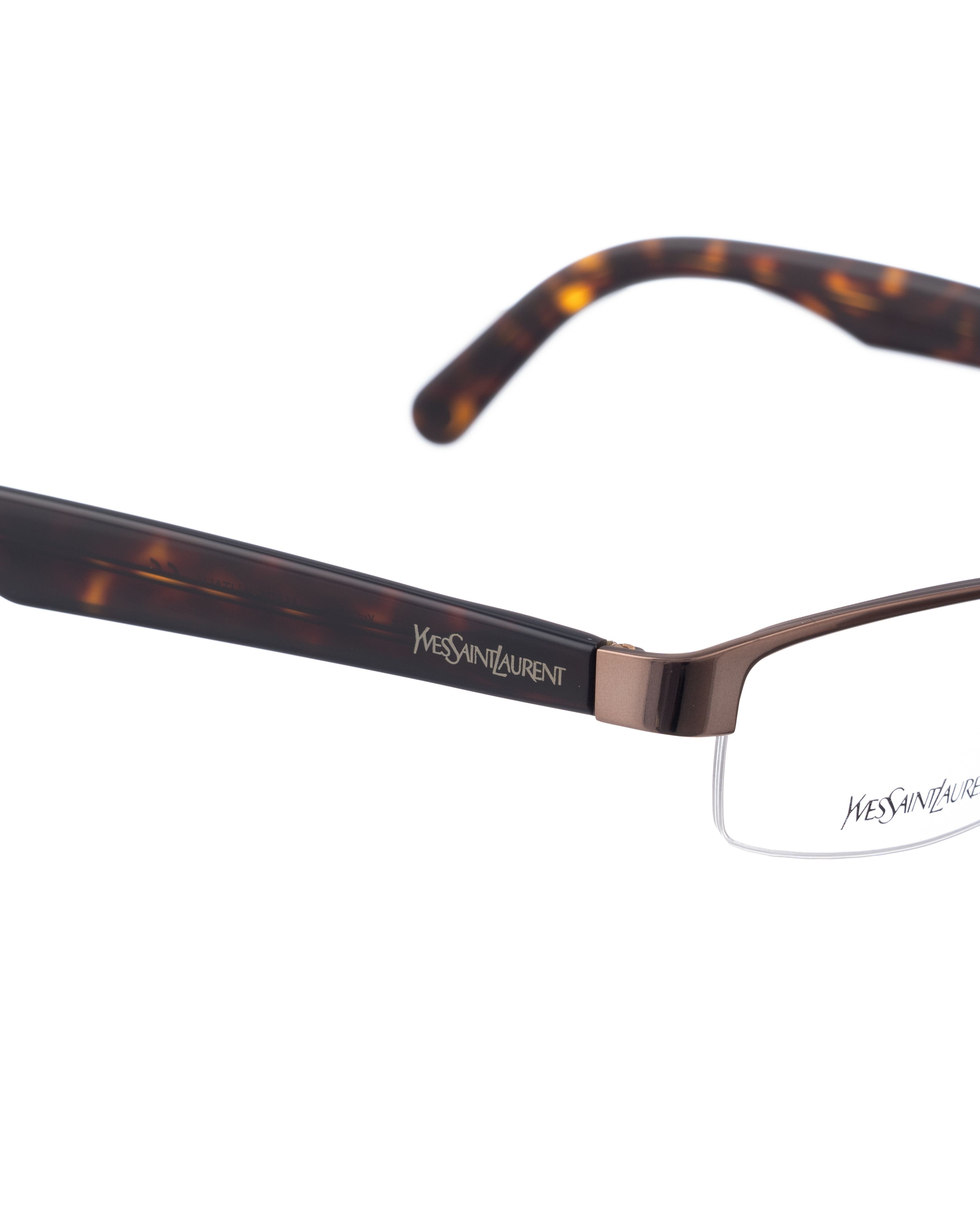 Saint Laurent Paris Yves Saint Laurent 00s Metal Brown Havana HalfRim Glasses Size ONE SIZE - 3 Thumbnail