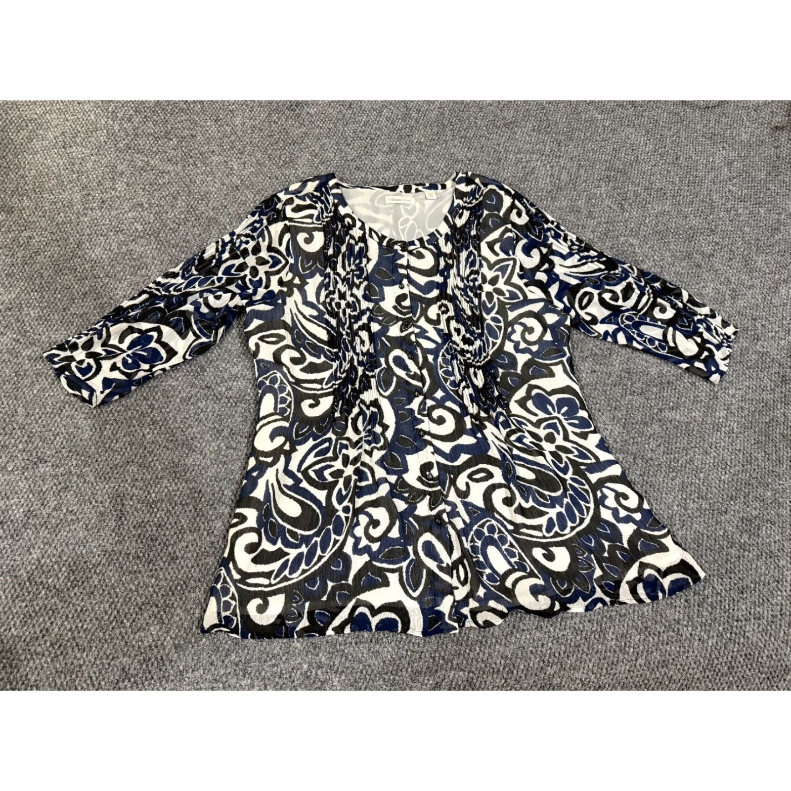 Coldwater Creek Coldwater Creek Blouse Womens XL Blue Black White Paisley Long Sleeve Button up Size XL / US 12-14 / IT 48-50 - 2 Thumbnail