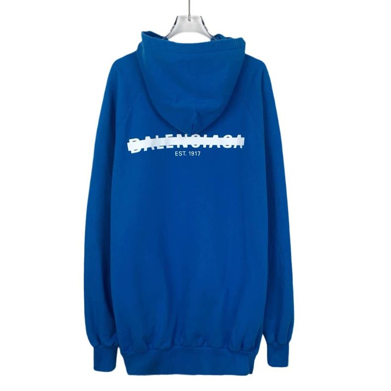 Balenciaga Balenciaga Blue logo monogrammed cotton hooded long-sleeve Size US L / EU 52-54 / 3 - 2 Thumbnail