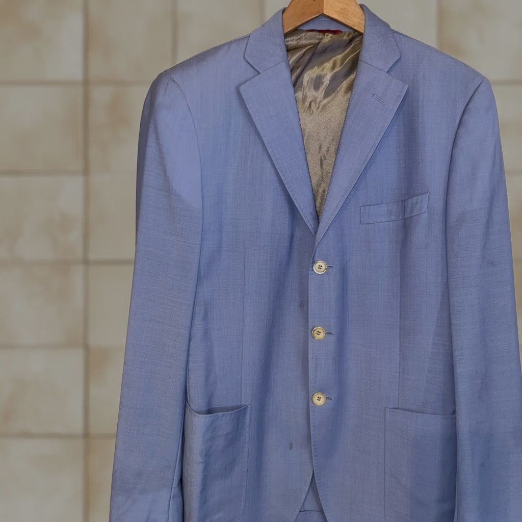 Vintage GINO SARTORE Blazer Jacket Wool Solid Sky Blue Single-Breasted Button-Down Wool Lining Regular Men EUC 52 Size 52 Gray Vintage No Size 52R - 1 Thumbnail