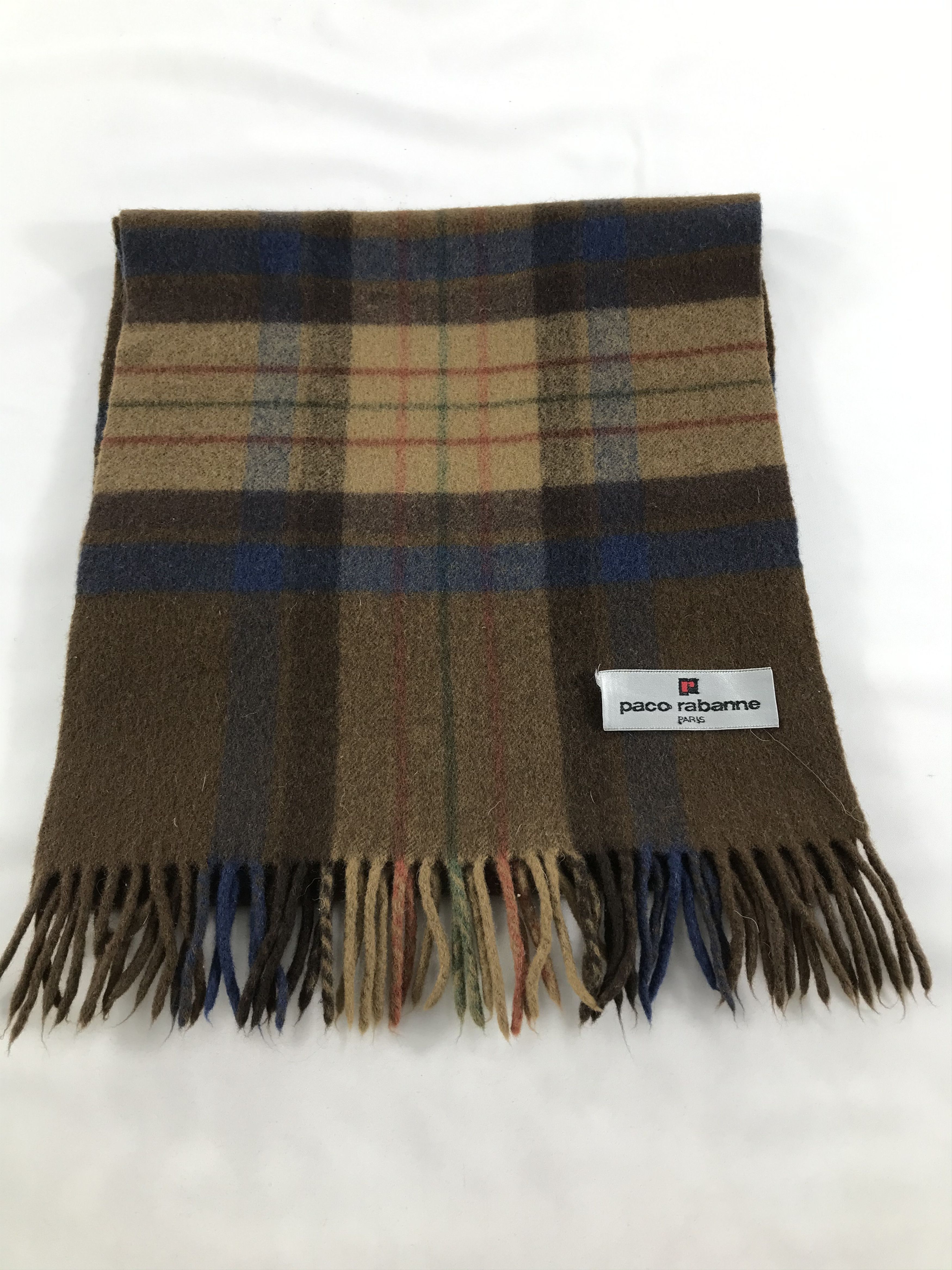 Vintage Paco Rabanne Tartan Wool Scarf Muffler V176 Size ONE SIZE - 2 Thumbnail
