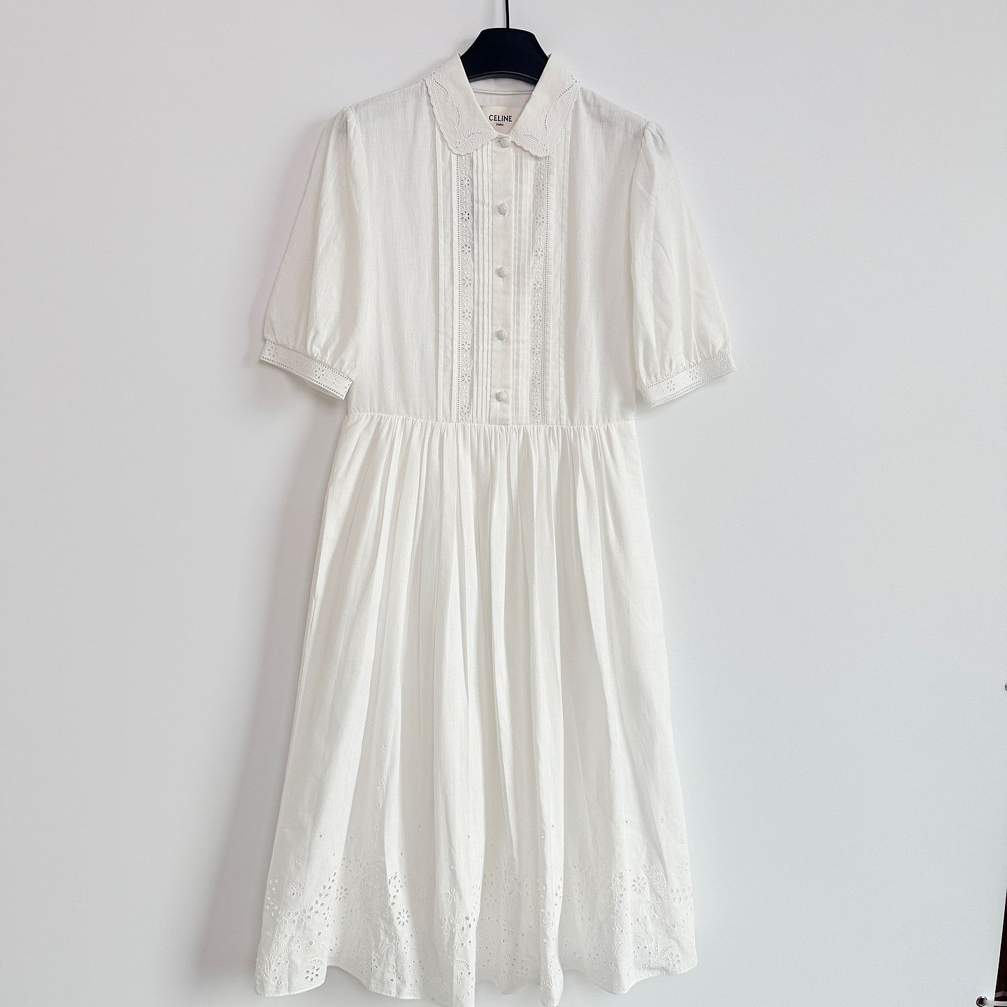 Celine Celine White Cotton Embroidered Midi Dress Size 36 Size XS / US 0-2 / IT 36-38 - 1 Thumbnail