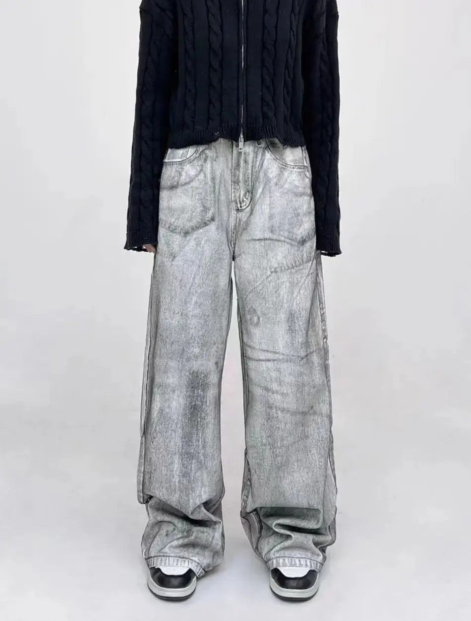 Japanese Brand Streetwear tie-dye washed dirty white baggy jeans y2k Size US 32 / EU 48 - 1 Thumbnail
