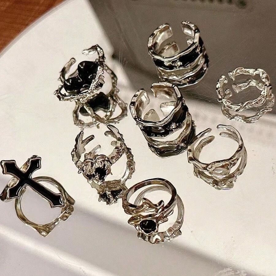 Other 8x Goth Emo Punk Rave One Size Adjustable Ring Set Size ONE SIZE - 2 Thumbnail