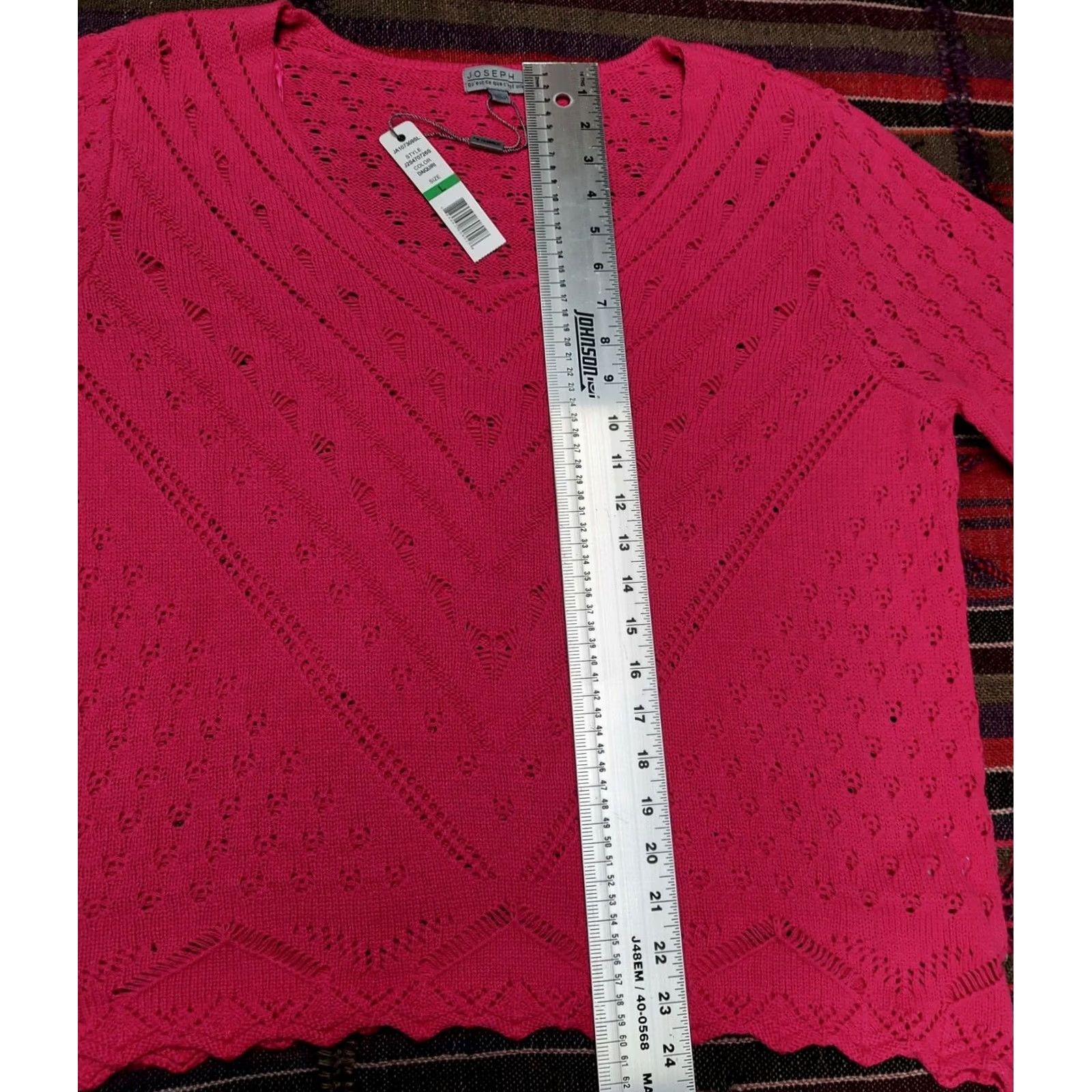 Vintage JOSEPH A Womens Daquiri Pink Pointelle Scalloped Sweater Large 3/4 Sleeve Women Pink Shirt Pullover Size L / US 10 / IT 46 - 8 Thumbnail