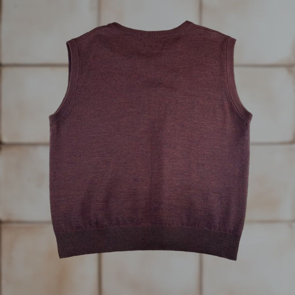 Vintage Aureus Vest XL Maroon 100% Merino Wool Knitted Solid V-Neck Sleeveless Wool Vest Men Reg Size US XL / EU 56 / 4 - 1 Thumbnail