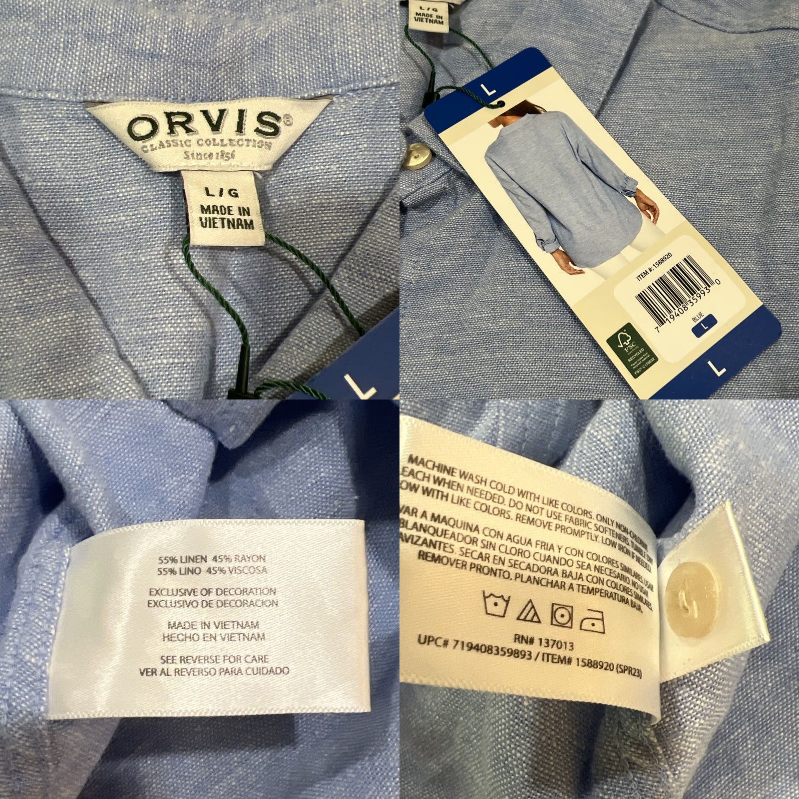 Orvis Orvis Linen Blend Shirt Top Womens Large Blue Button Down Long Sleeve Roll NWT Size L / US 10 / IT 46 - 9 Thumbnail
