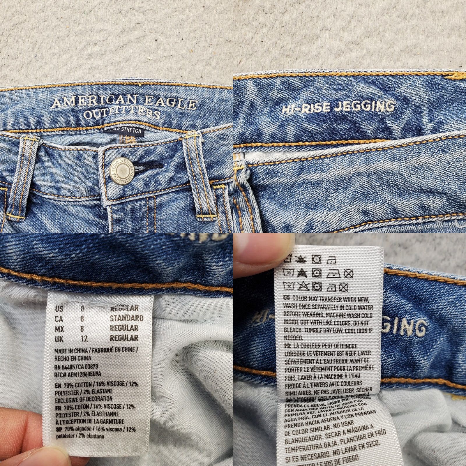 American Eagle Outfitters American Eagle Outfitters Womens 8 Blue Denim Jegging Jeans High Rise Plaid? Whiskered Size 30" / US 8 / IT 44 - 8 Thumbnail