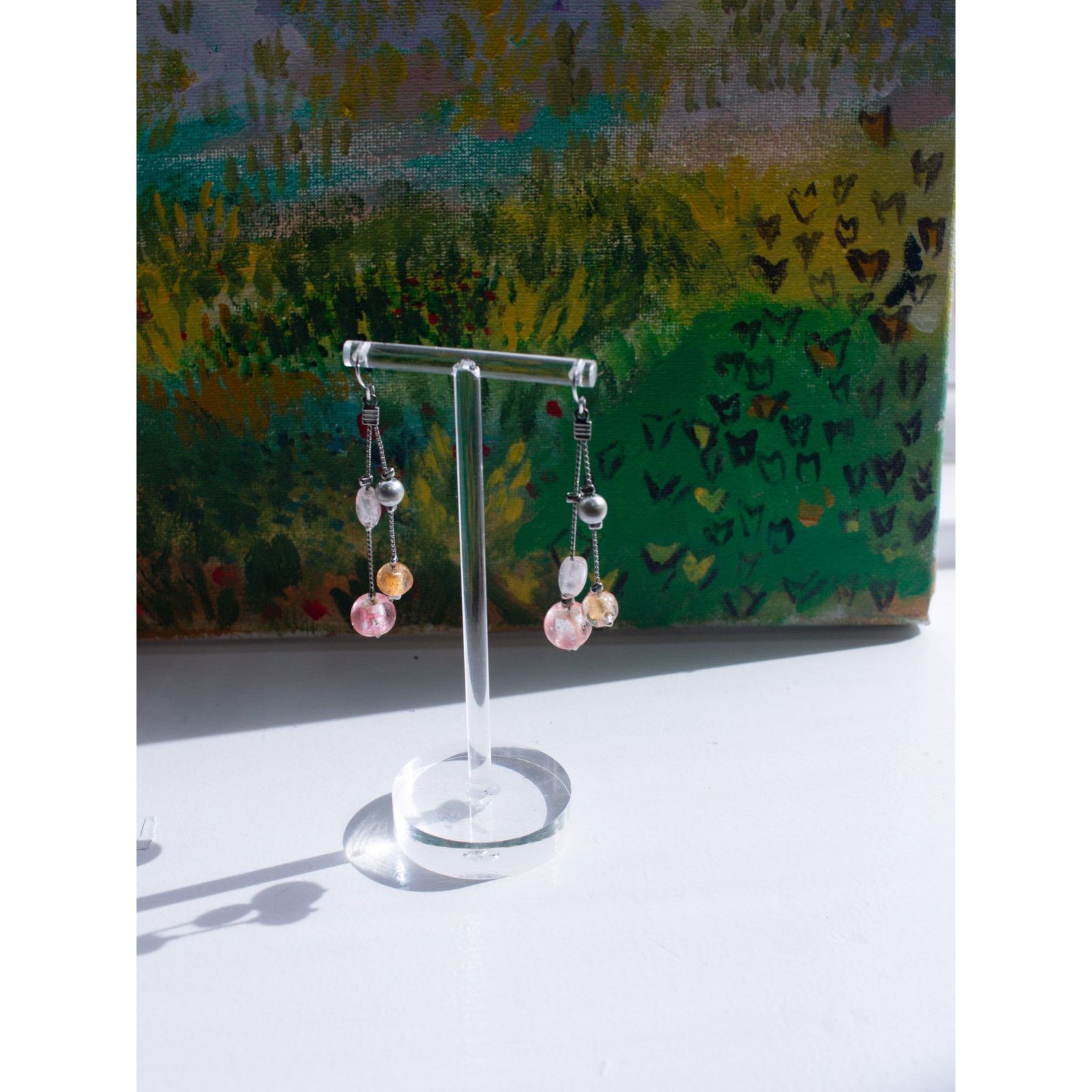 Vintage Pink and Orange Dangly Earrings Size ONE SIZE - 3 Thumbnail