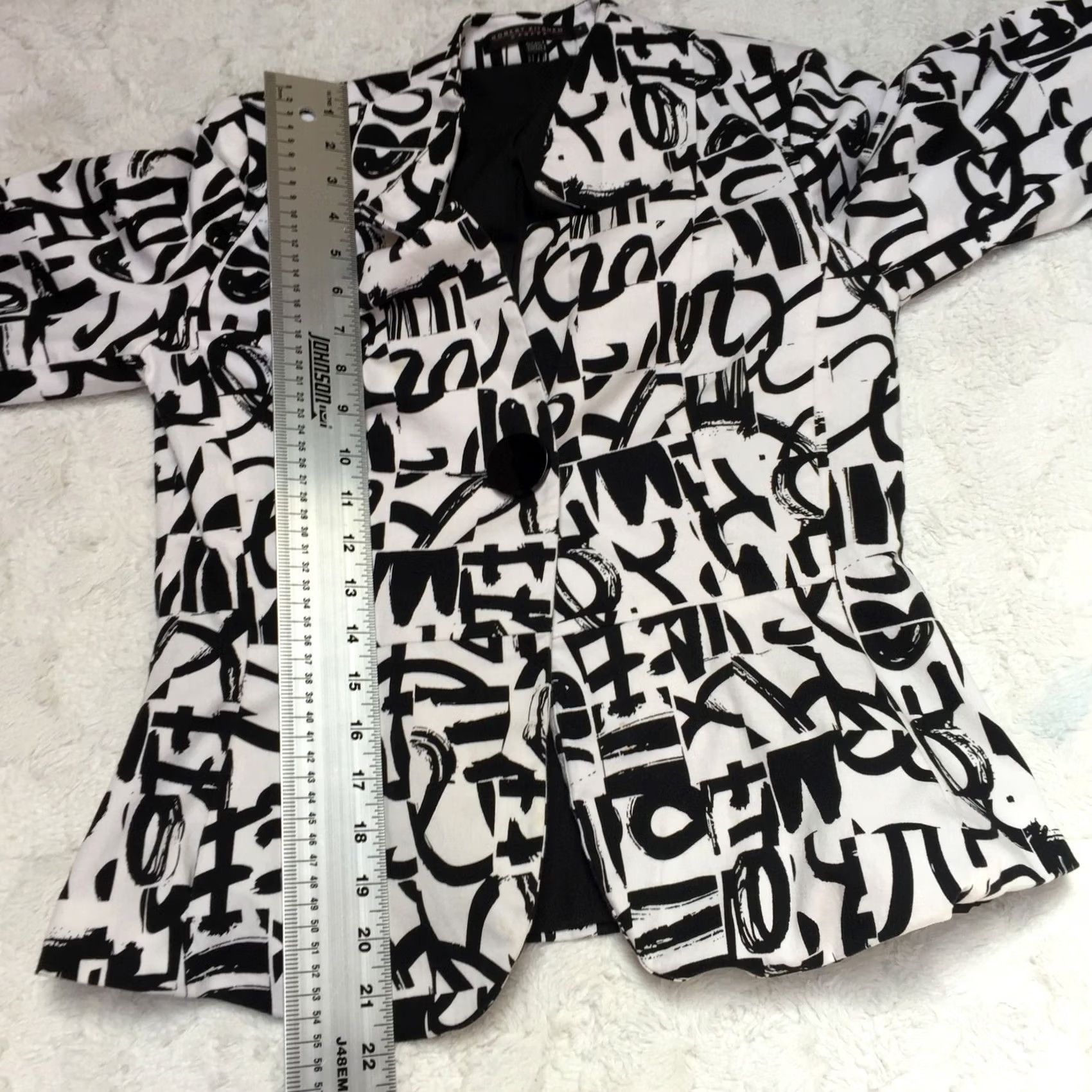 Vintage Robert Kitchen Canada Women's Sz 4 White Black Printed One-Button Blazer Jacket Casual Shirt/Blazer Size S / US 4 / IT 40 - 5 Thumbnail