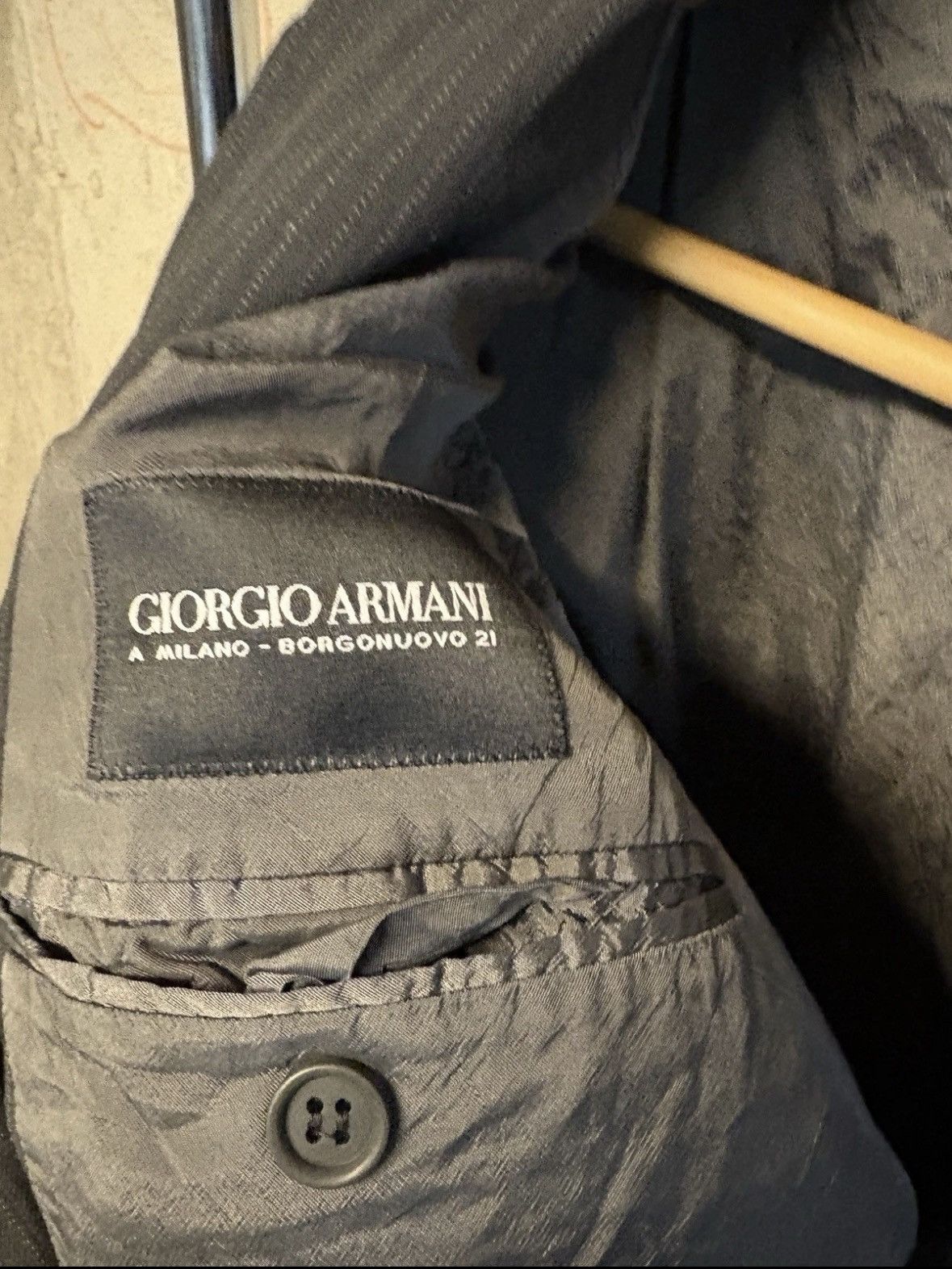 Giorgio Armani VTG 90s Giorgio Armani Wool Pinstripe Blazer Jacket Black 40 Size 40R - 5 Thumbnail