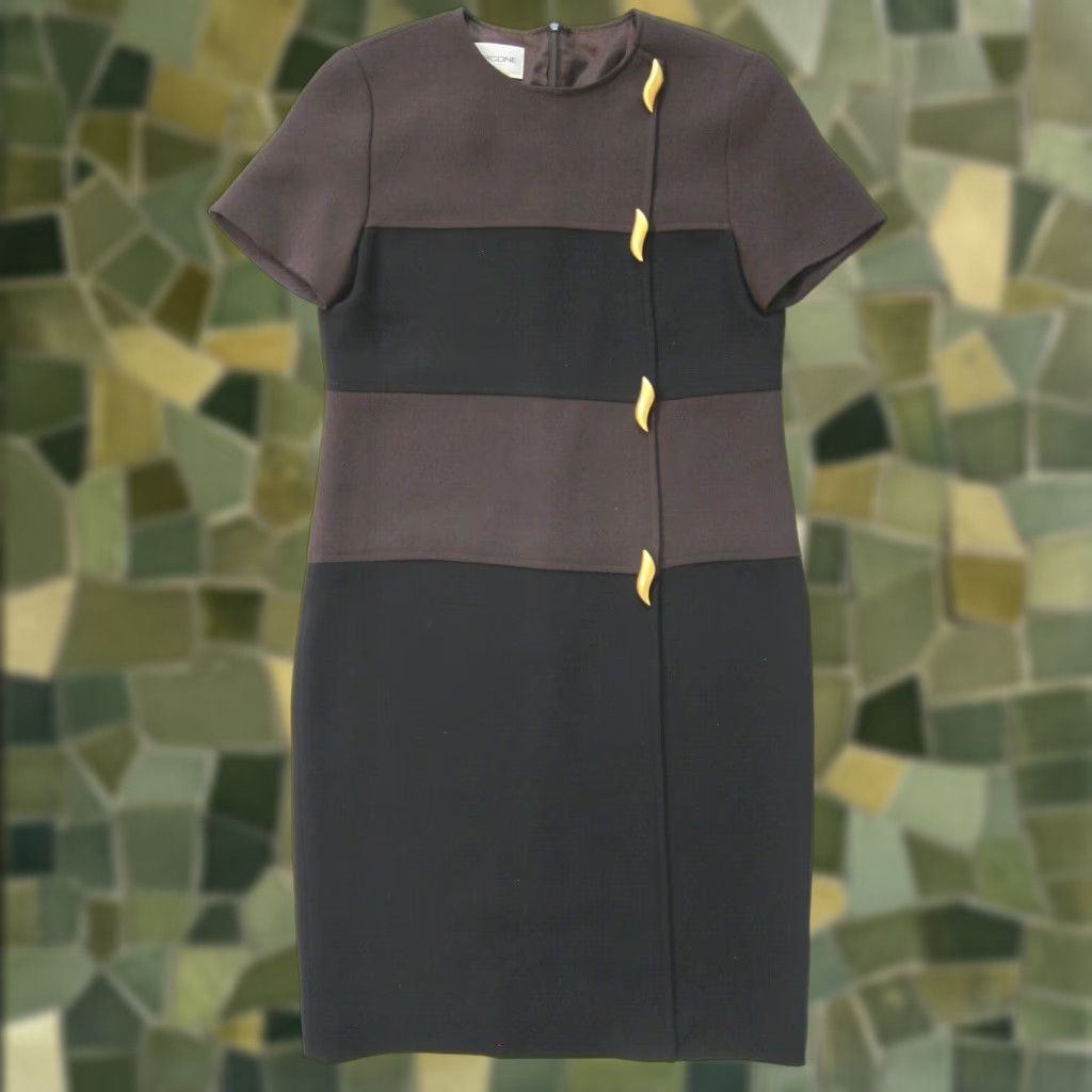 Evan Picone Vintage Evan-Picone Brown Black Gold Button Sheath Straight Tunic Dress Women 4 Size S / US 4 / IT 40 - 1 Thumbnail