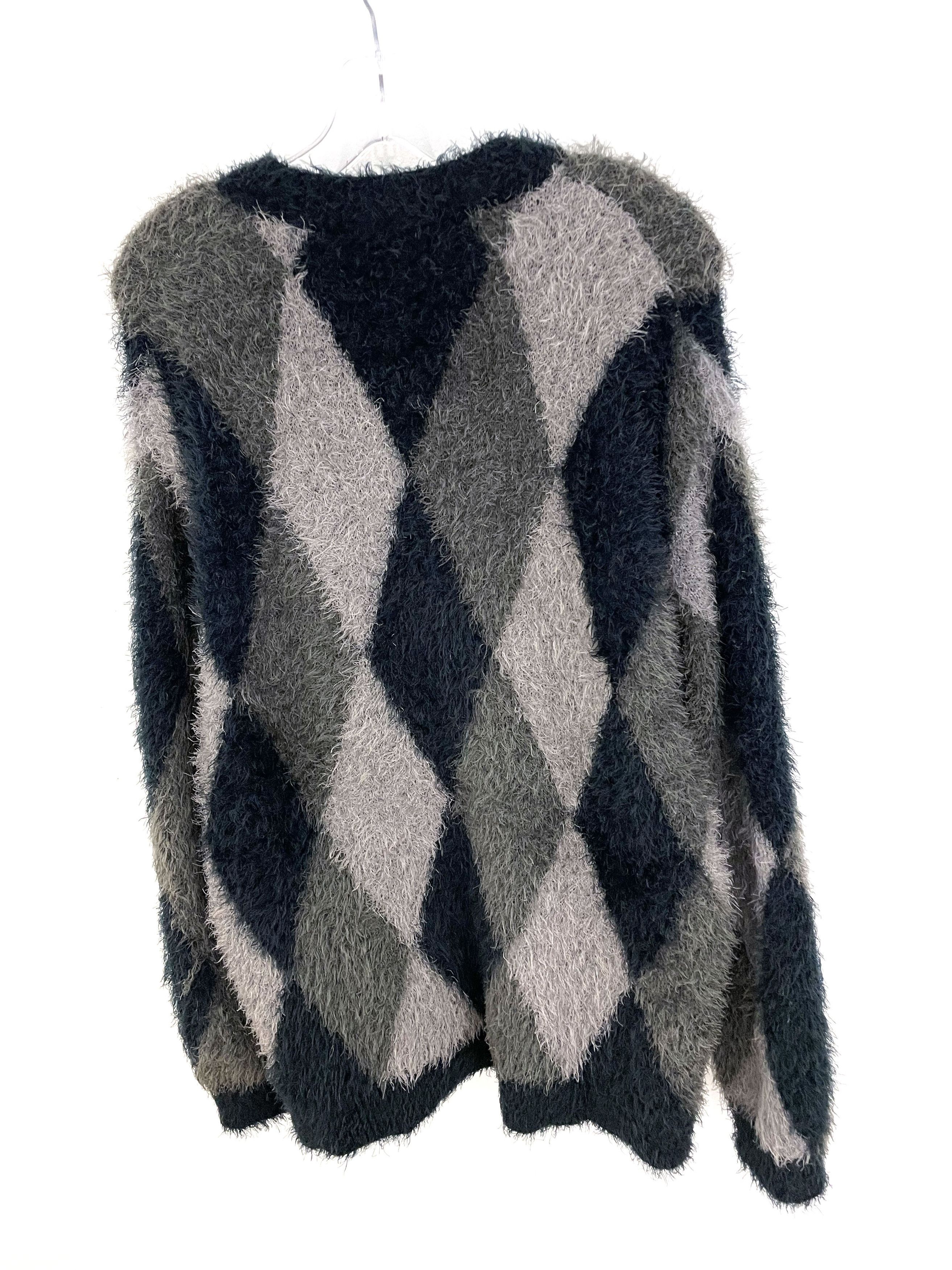 Number (N)ine Fuzzy Argyle Cardigan Size US XL / EU 56 / 4 - 8 Thumbnail