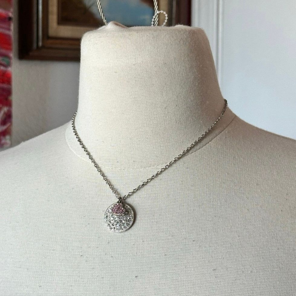 Other silver bedazzled circle heart pink pendant necklace Size ONE SIZE - 1 Thumbnail