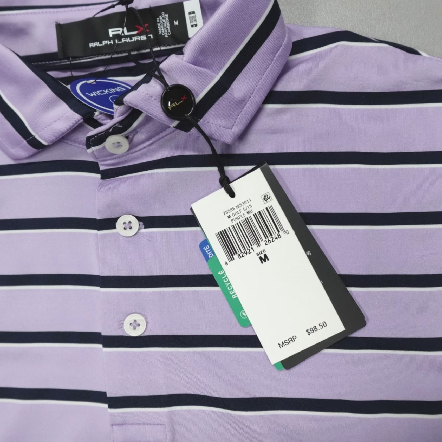 RLX Ralph Lauren RLX Ralph Lauren Performance Polo Shirt Striped Purple M Men Short Sleeve Moisture Wicking Lightweight Golf Shirt Size US M / EU 48-50 / 2 - 3 Thumbnail