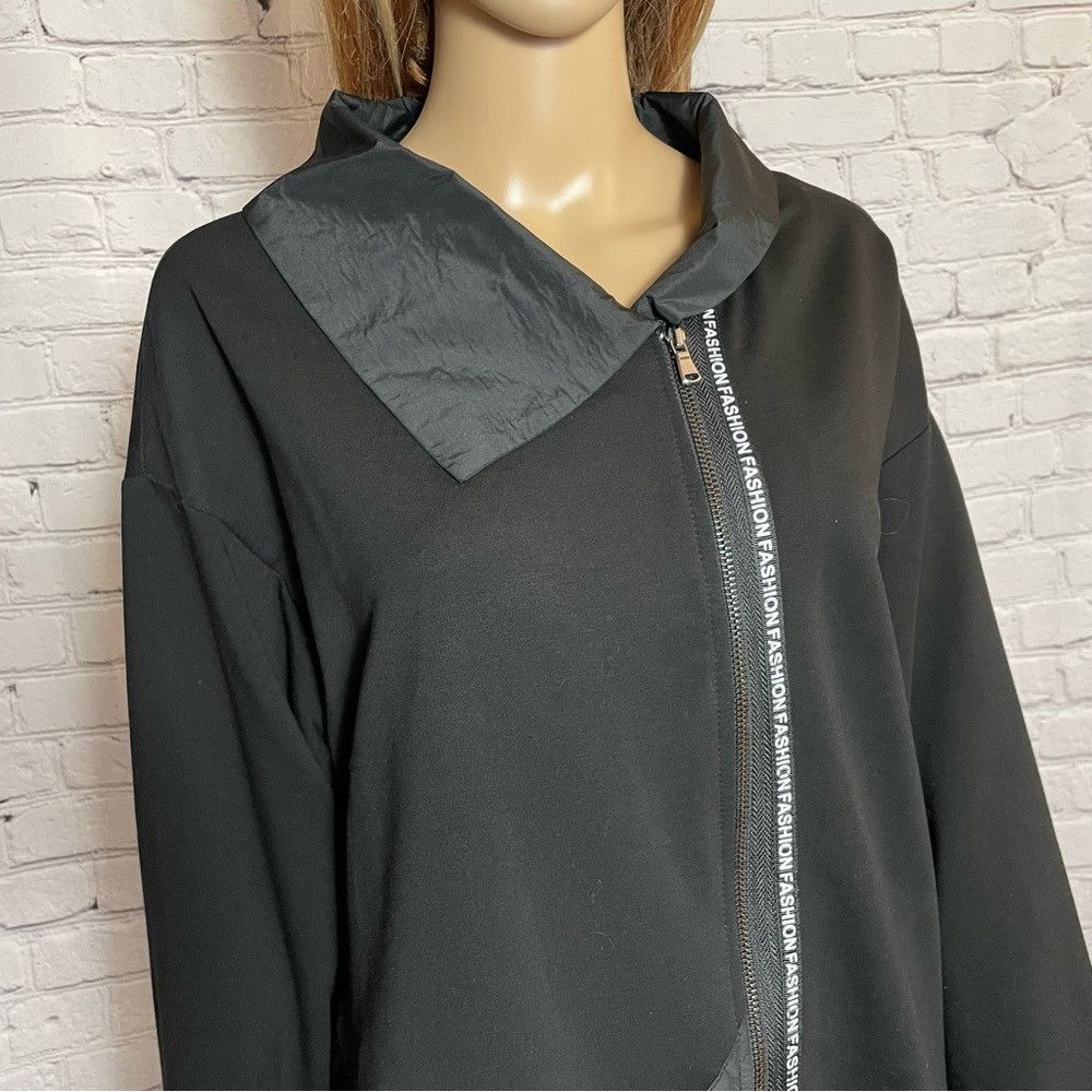 Other Vega Moda Black Cotton Asymmetrical Hem Zip Cardigan Jacket Size XL / US 12-14 / IT 48-50 - 3 Thumbnail