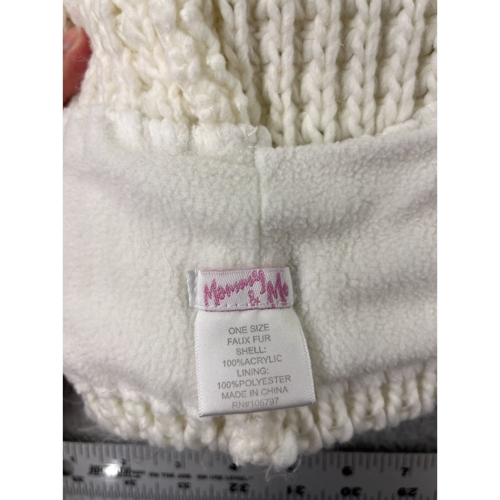 Vintage Mommy & Me Beanie One Size Womens White Knit Acrylic Poly Lined Faux Fur Ski Pom Size ONE SIZE - 6 Thumbnail