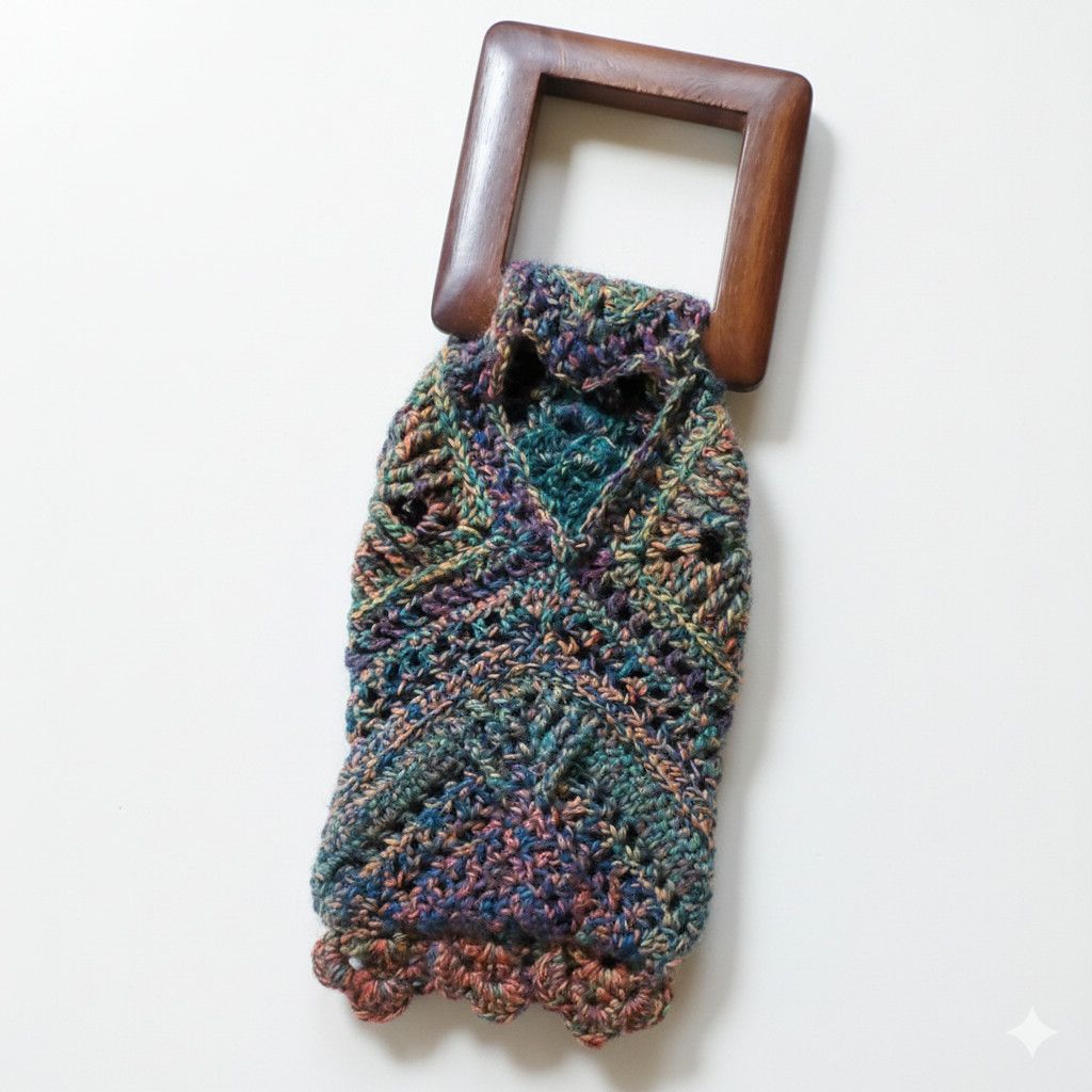 Handmade Handmade 4x6" Crochet Bracelet Purse Wood Wool Nylon Flower Size ONE SIZE - 3 Thumbnail