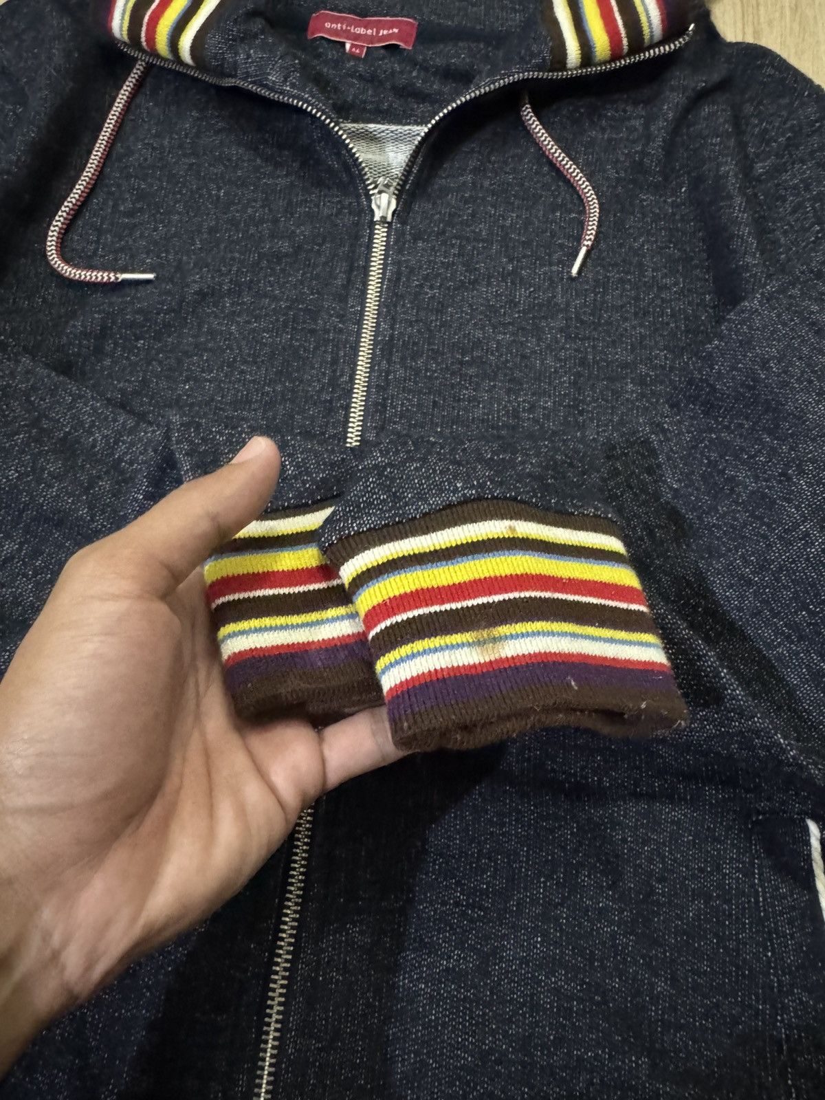Japanese Brand ANTI LEBEL JEAN HOODIE DISTINCTIVE MULTI COLOR STRIPED Size US L / EU 52-54 / 3 - 3 Thumbnail