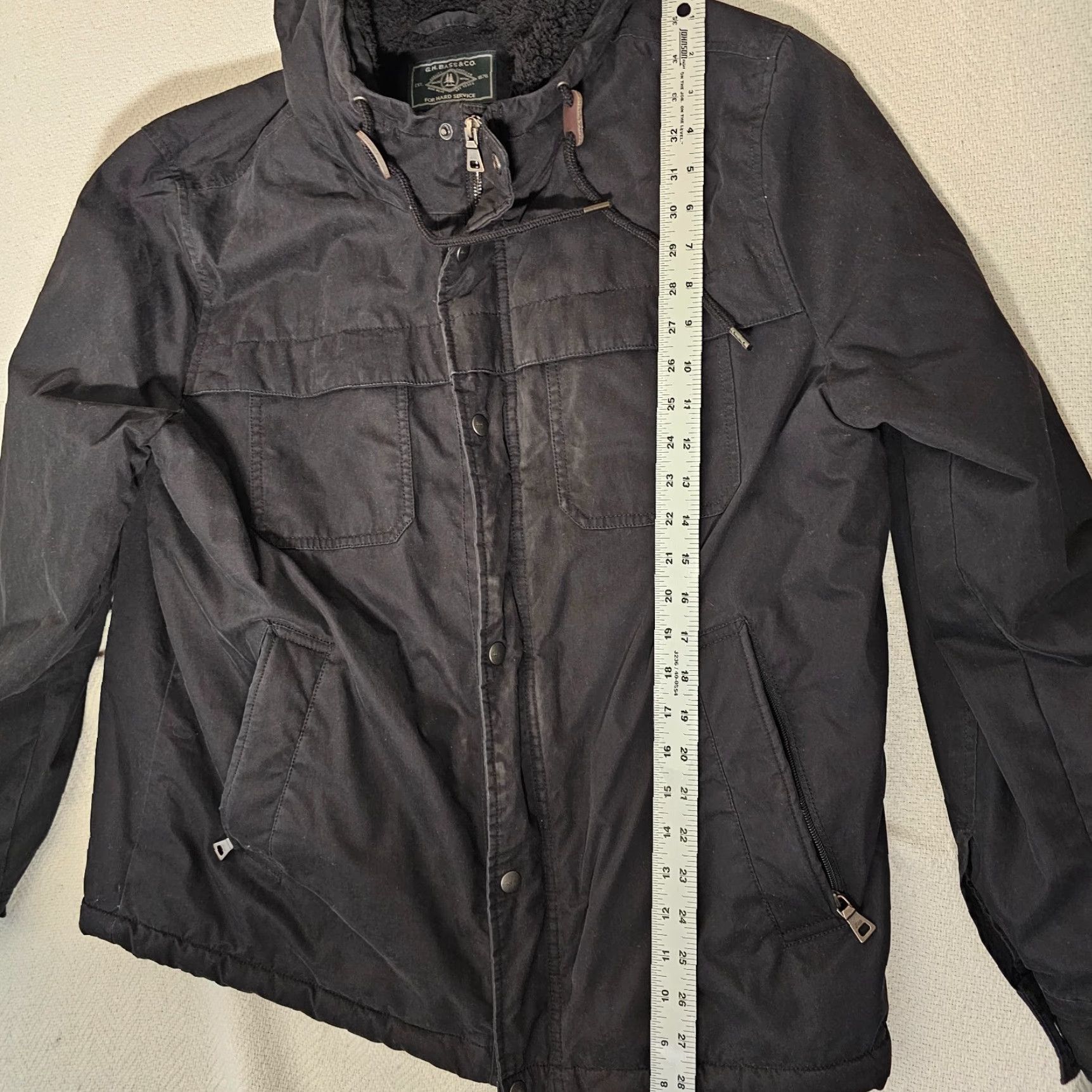 Vintage G.H. Bass & Co. Mens Heavy Cotton Canvas Hoodie Sherpa Size Large Front Bomber Jacket Black Size US L / EU 52-54 / 3 - 5 Thumbnail