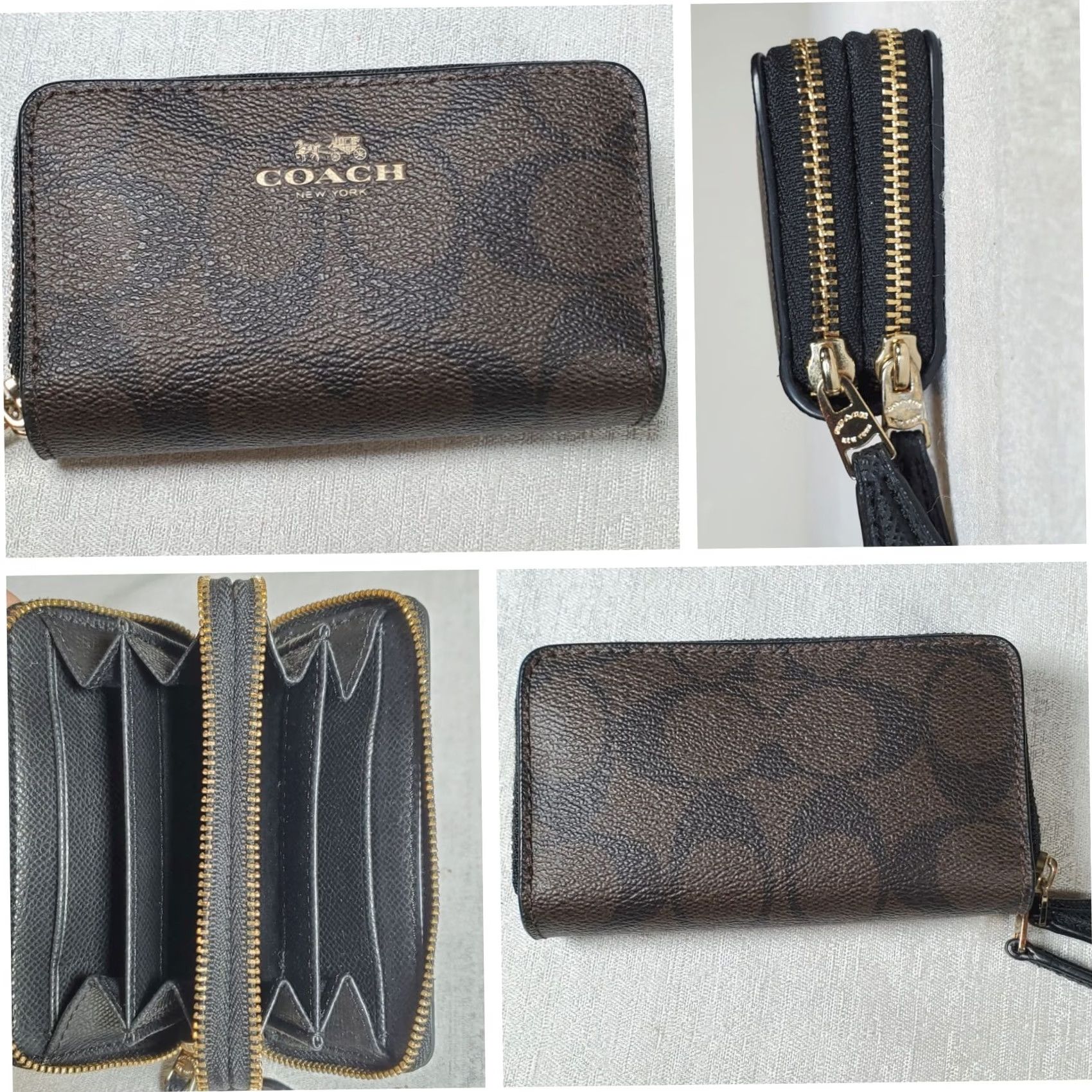 Coach Coach Signature C PVC Small Double Zip Coin Purse Brown / Black F63975 Size ONE SIZE - 2 Thumbnail