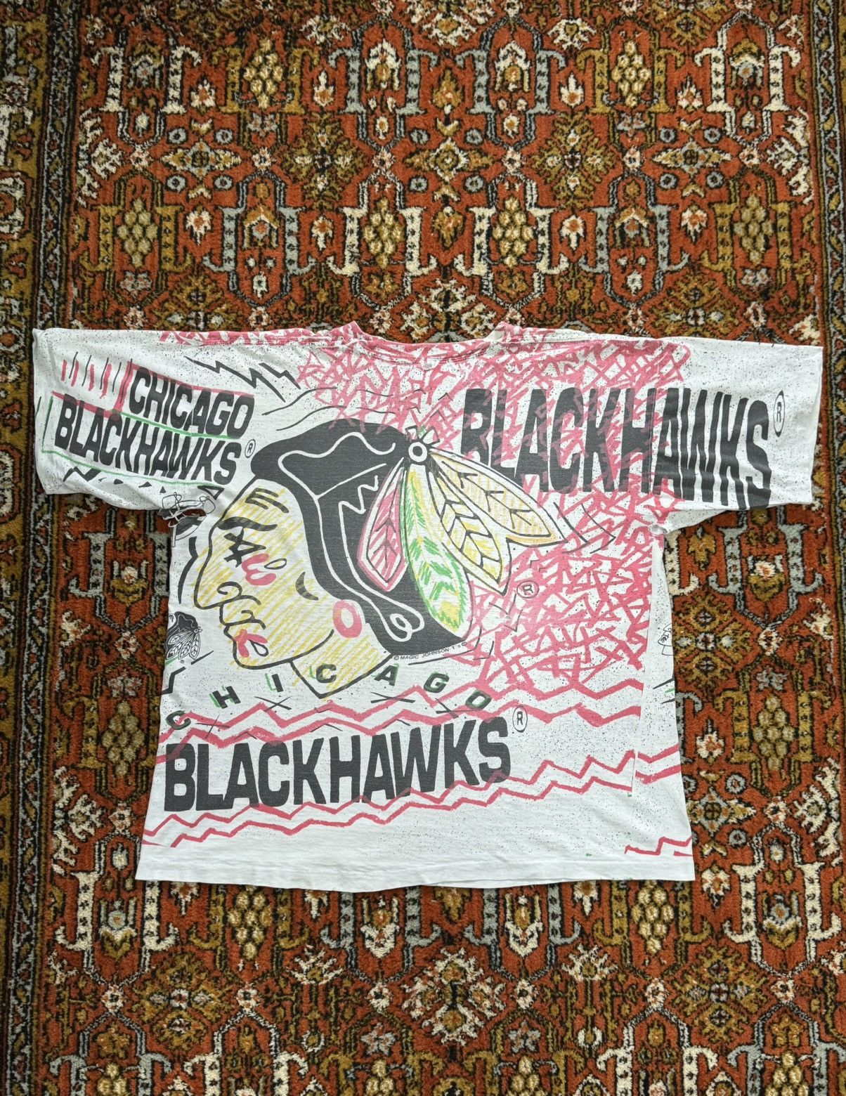 NHL Vintage90s Chicago Blackhawks All Over Print Magic Johnson Size US XL / EU 56 / 4 - 9 Thumbnail