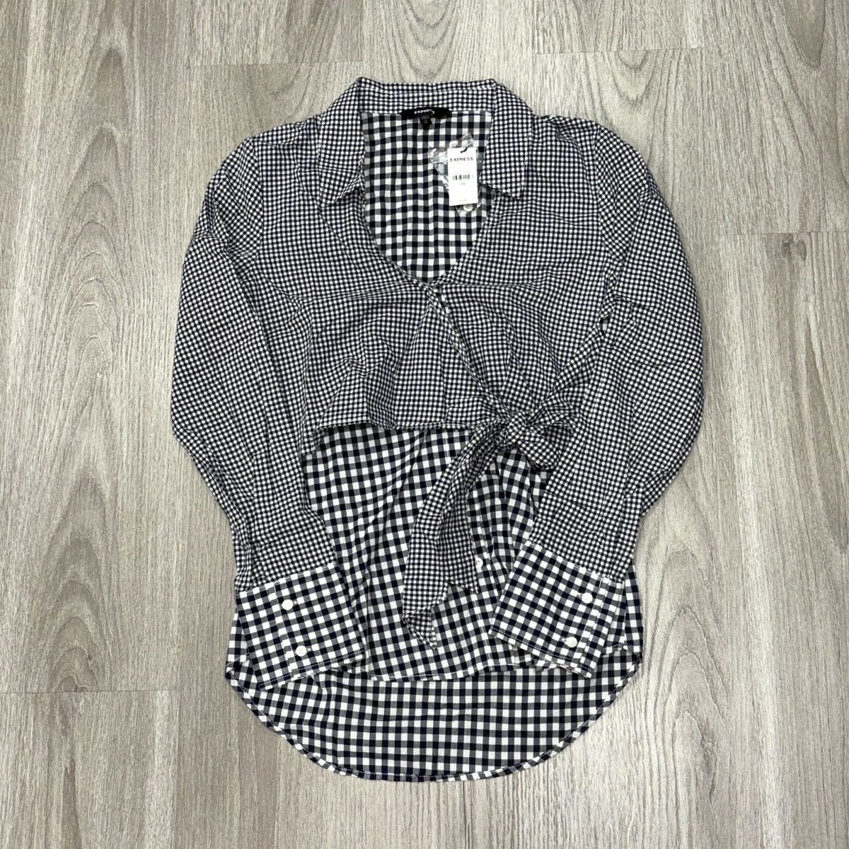 Express Express Gingham Wrap Top Womens XS NWT Black White Check Size XS / US 0-2 / IT 36-38 - 2 Thumbnail