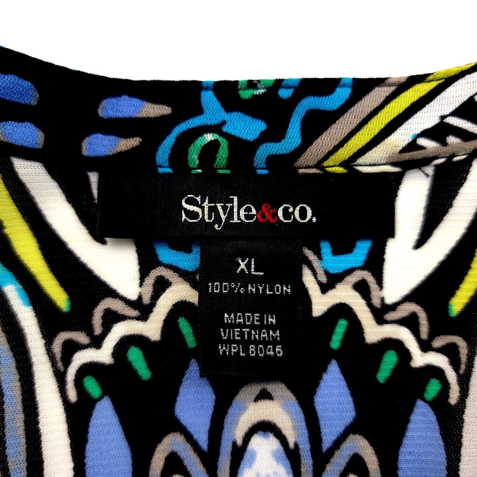 Designer Style & Co Black Teal Green Floral Roll Tab Sleeve V-Neck Bl Size XL / US 12-14 / IT 48-50 - 4 Thumbnail