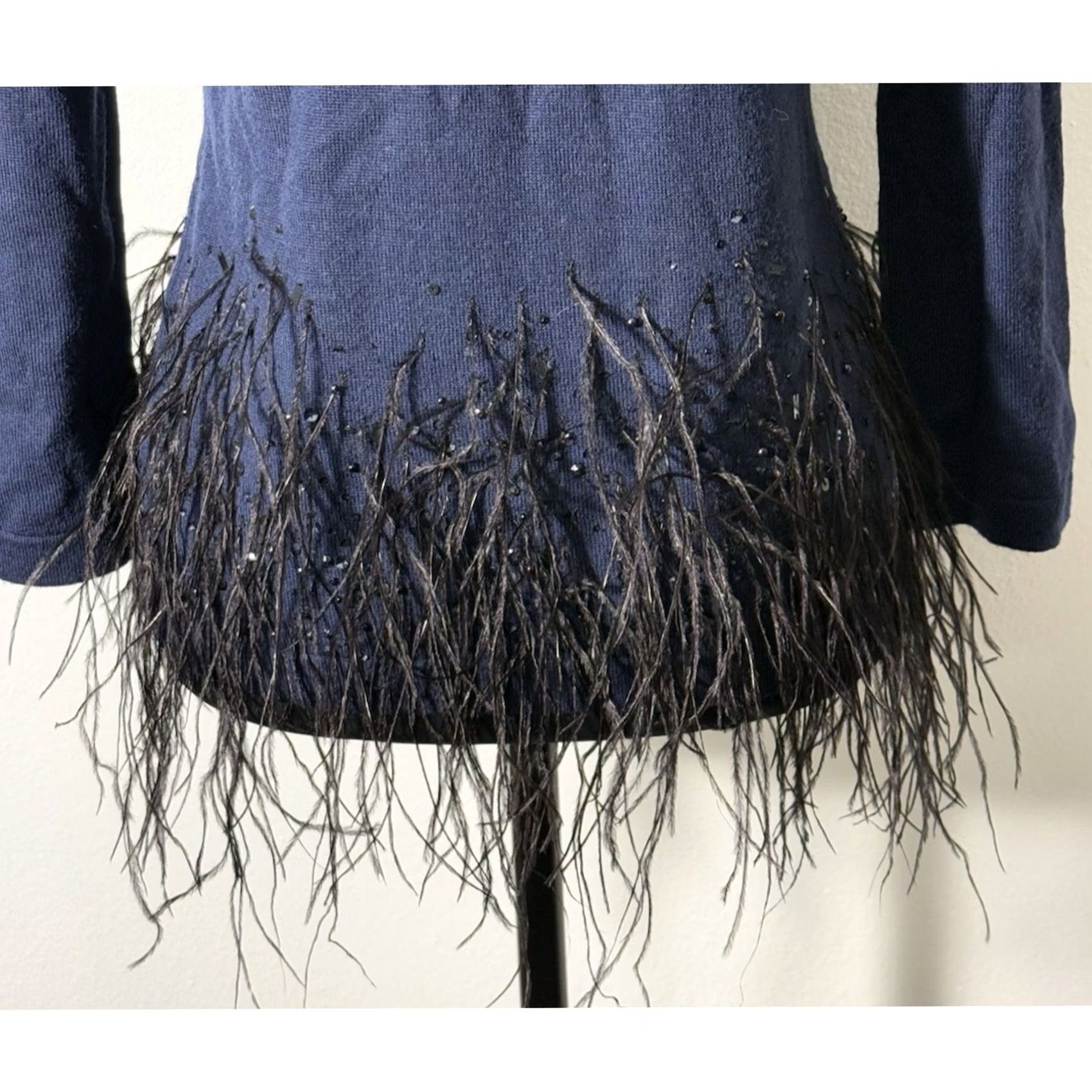 Carolina Herrera CAROLINA HERRERA NEW YORK Blue Virgin Wool Feather Trim Sweater S Womens Size S / US 4 / IT 40 - 5 Thumbnail