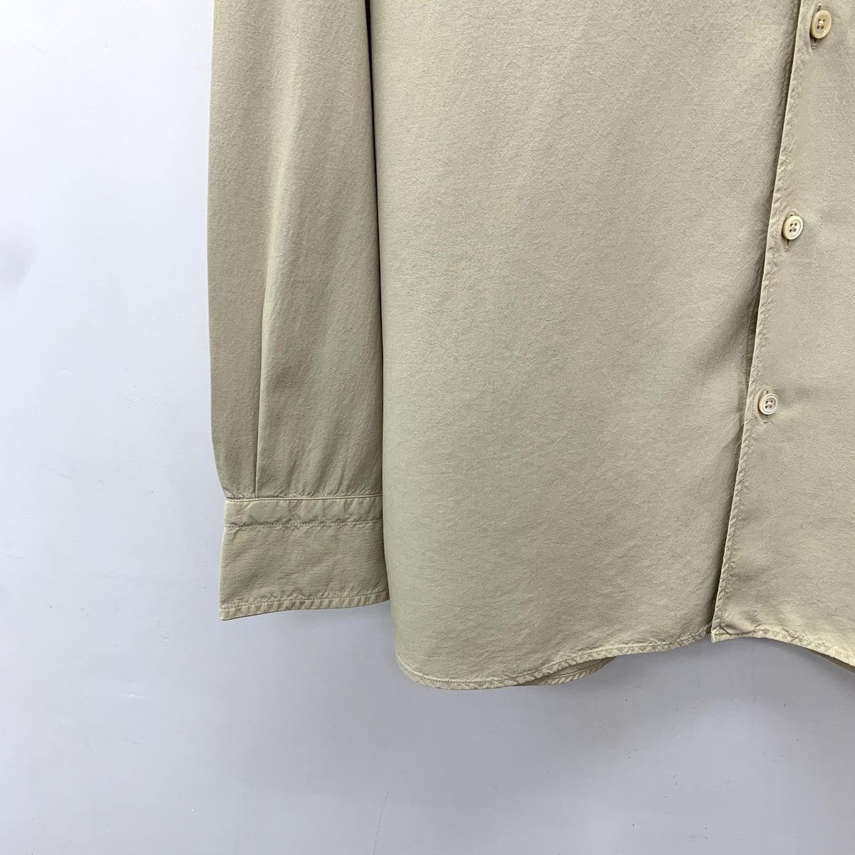 Z Zegna Zegna Khaki Mulberry Silk Collared Long Sleeve Shirt K26WX Size US L / EU 52-54 / 3 - 4 Thumbnail