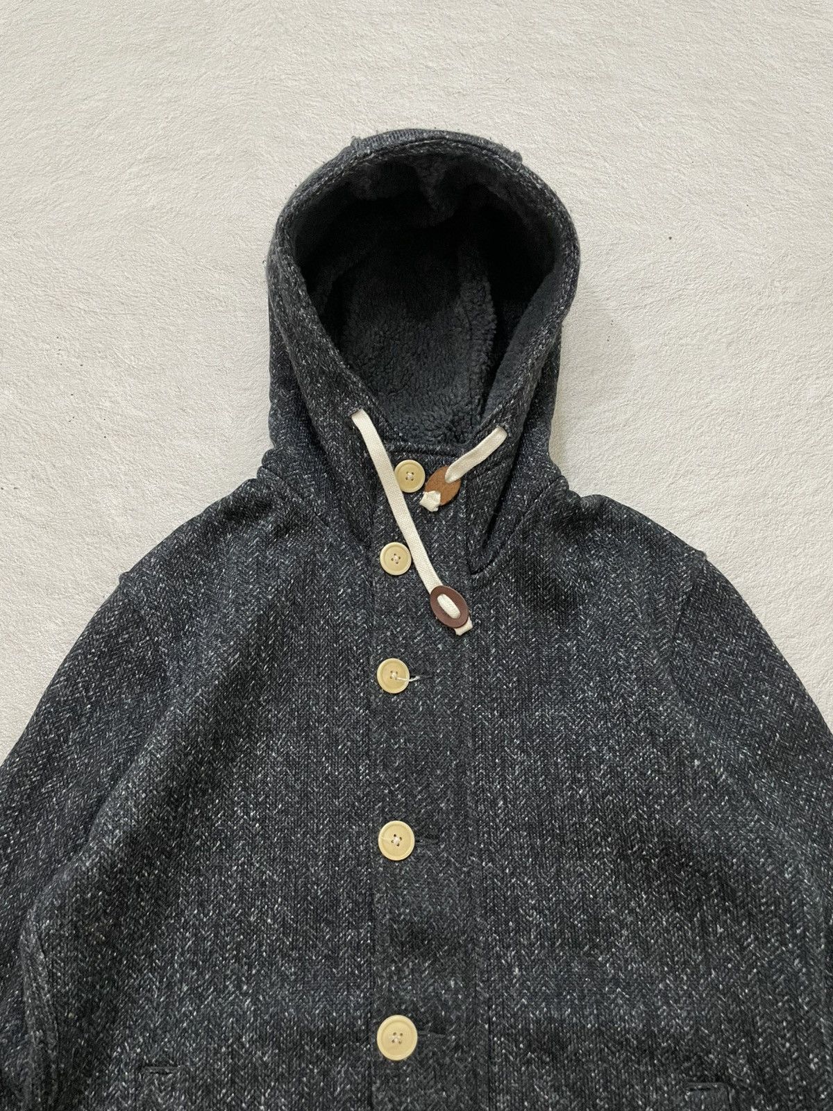 If Six Was Nine 2000s Japan Wool Hooded Button Jacket Herringbone Y2K Size US M / EU 48-50 / 2 - 2 Thumbnail