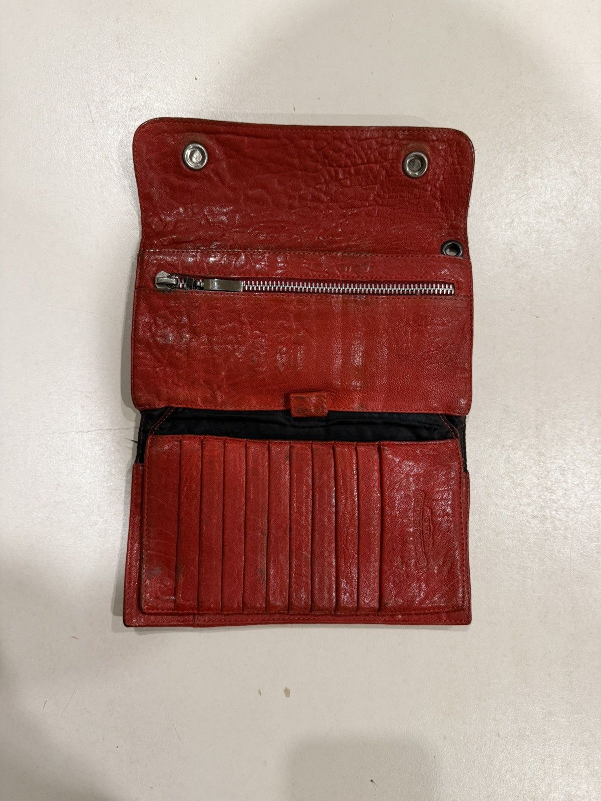 Chrome Hearts Chrome Hearts Wave Wallet Red Leather Silver Cross Snaps 925 Size ONE SIZE - 11 Thumbnail