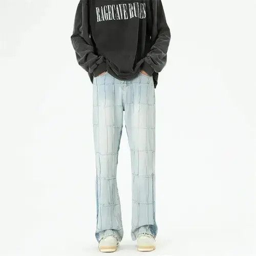 Plaid Stacked Denim Jeans Vintage y2k
